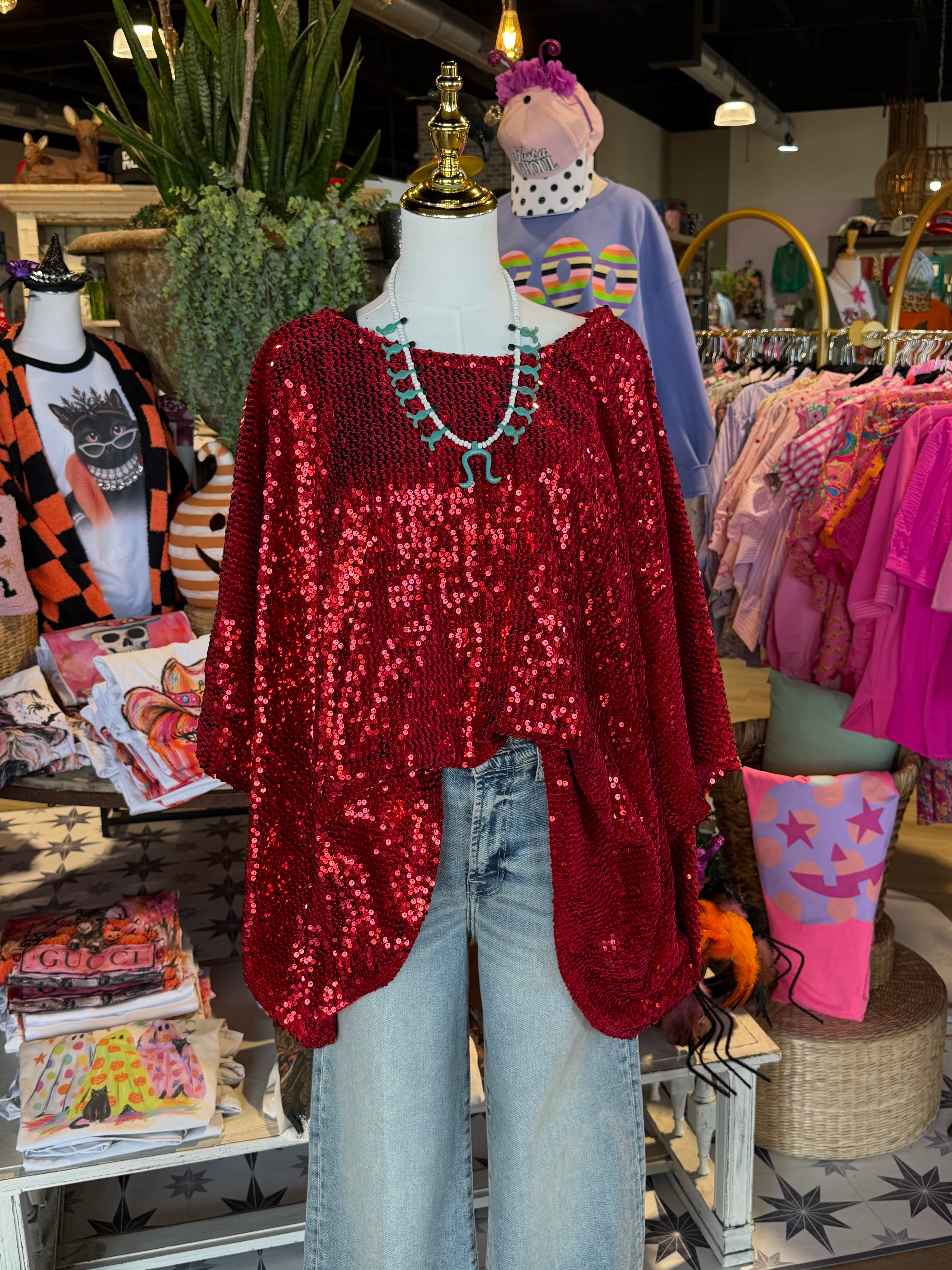 Ruby Sequin Scarf Top