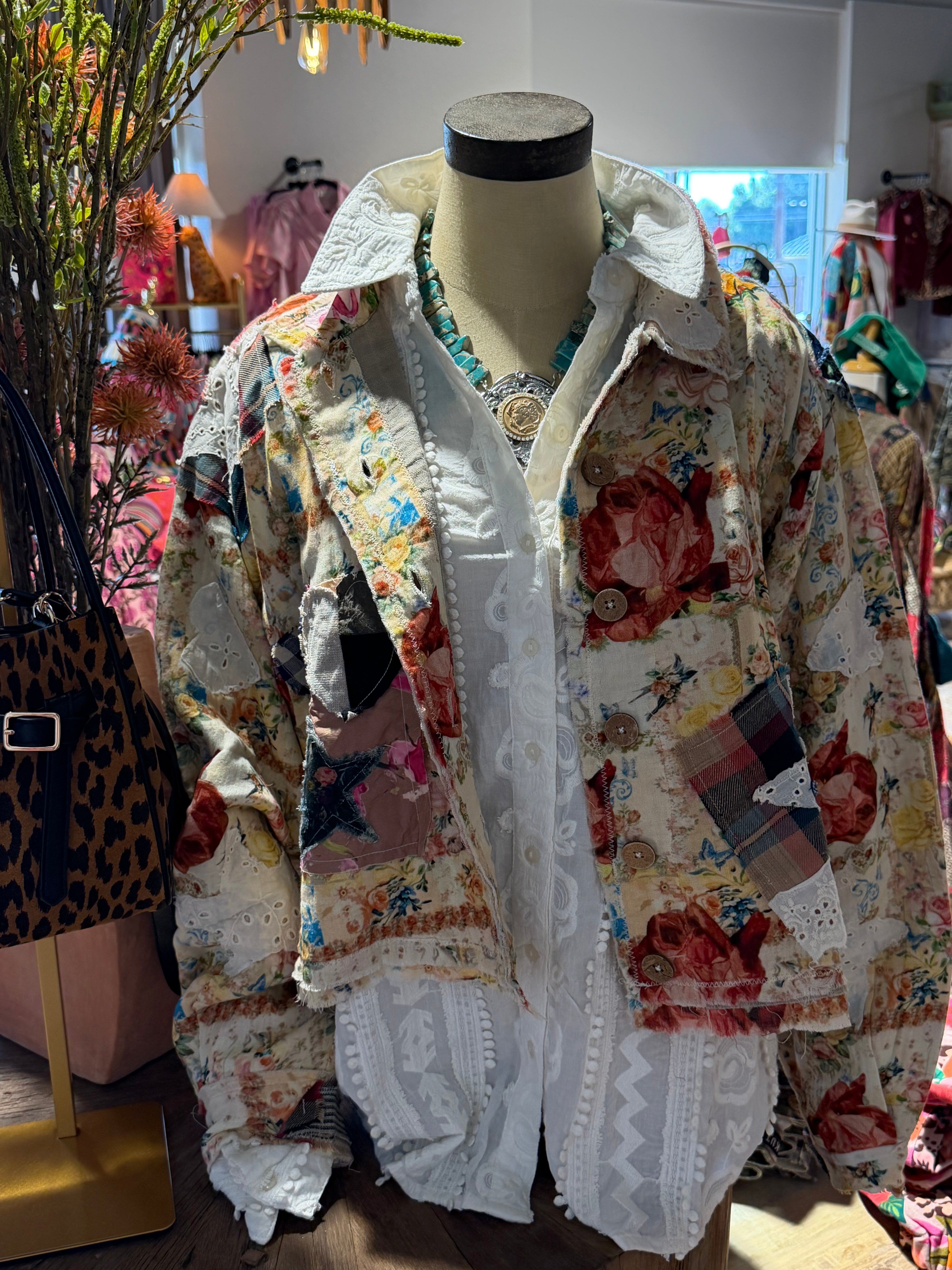 Mixed Fabric Patchwork Woven Jacket