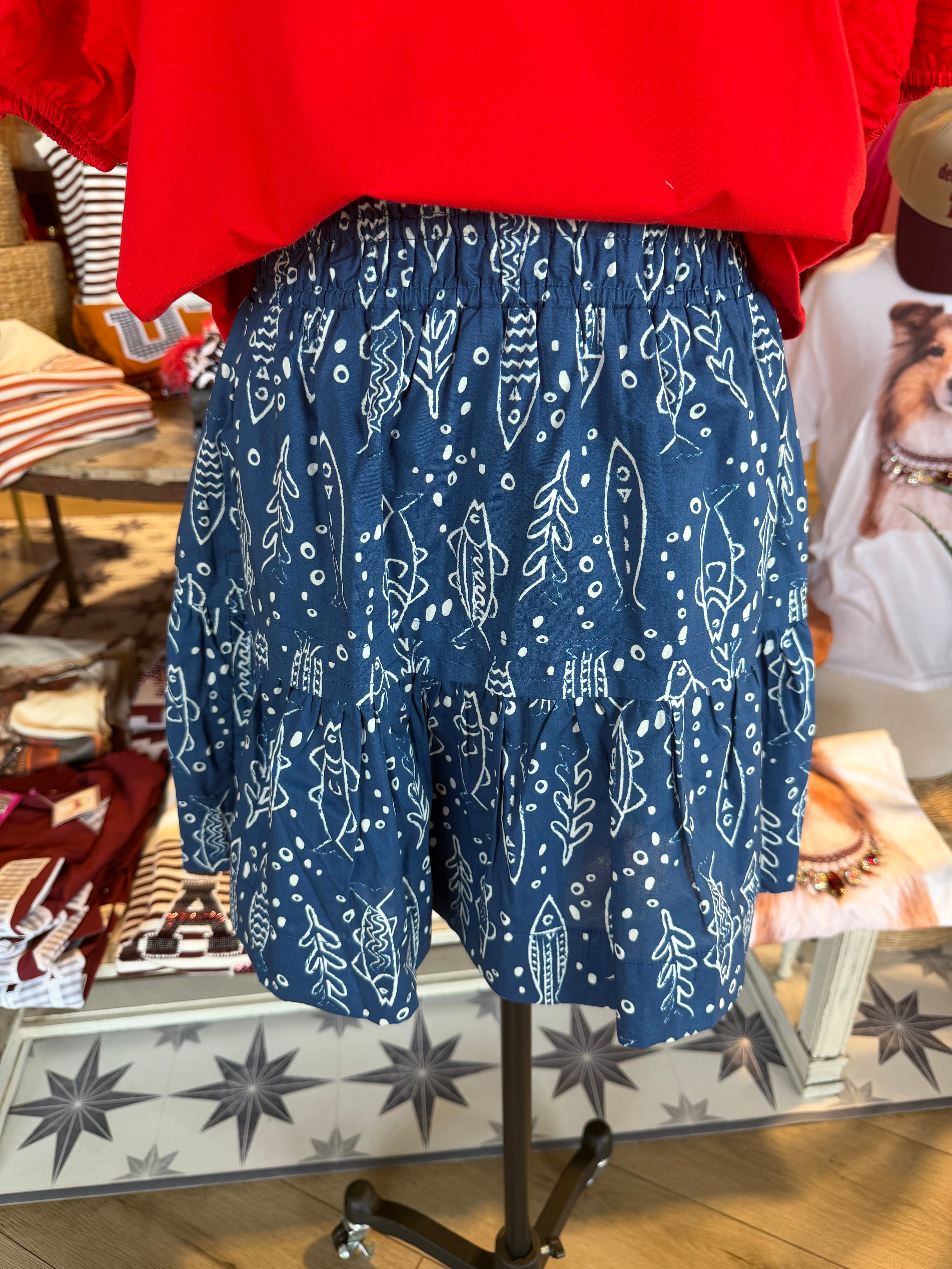 High Waisted Short Fish Print Skirt