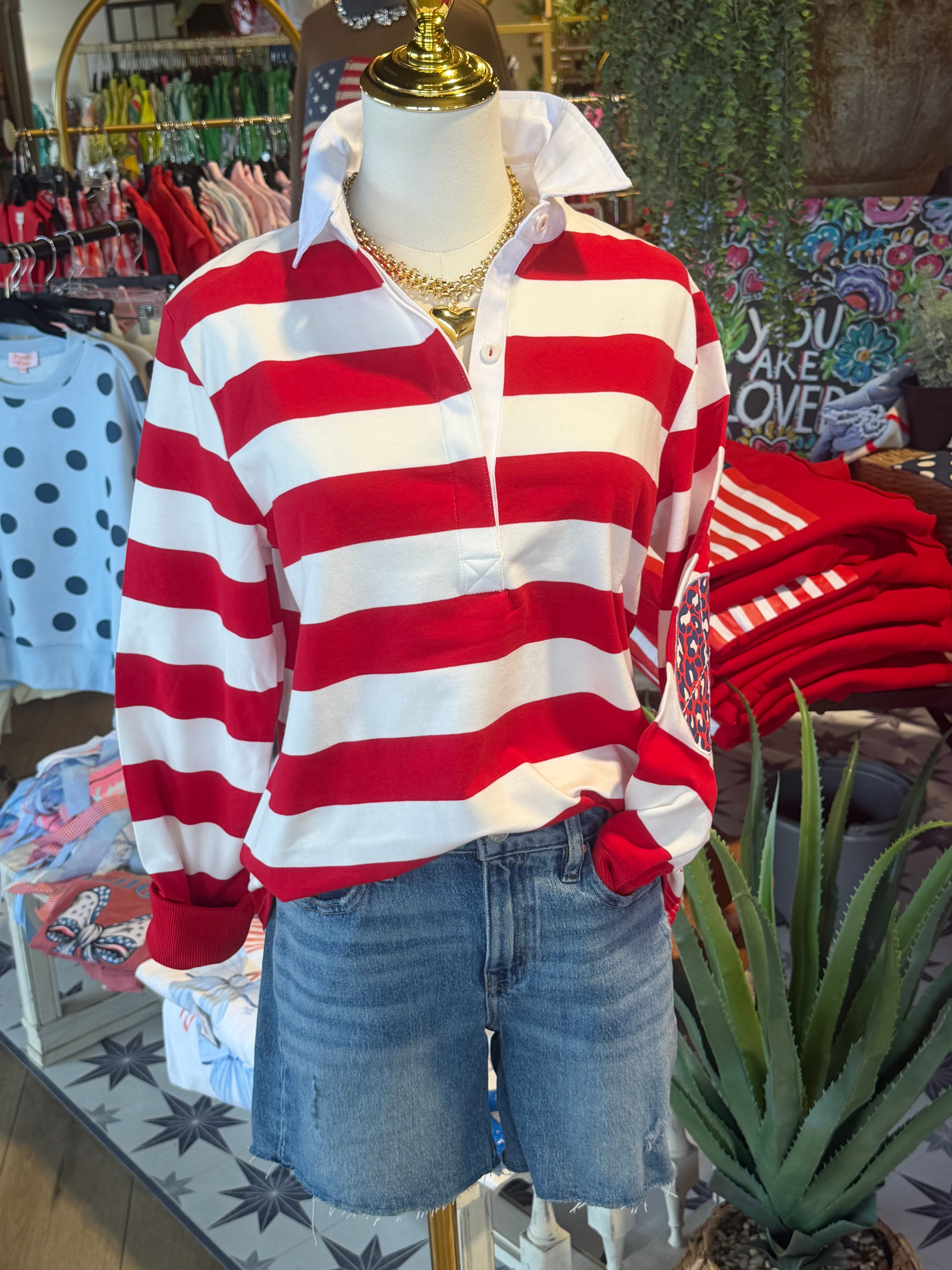 Cherry & Leopard Rugby Top