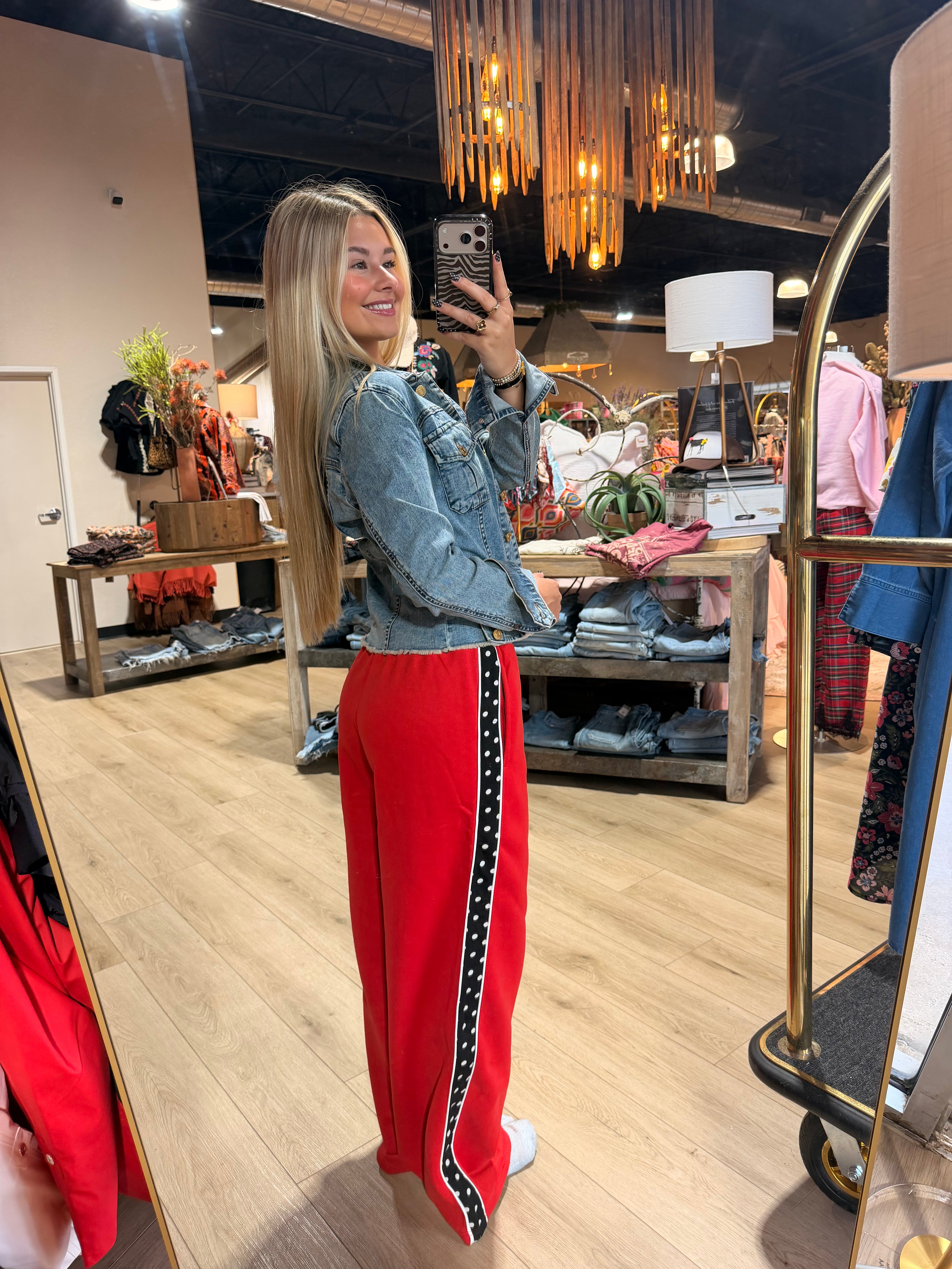 POLKA DOT SIDE STRIPE WIDE LEG SWEATPANTS