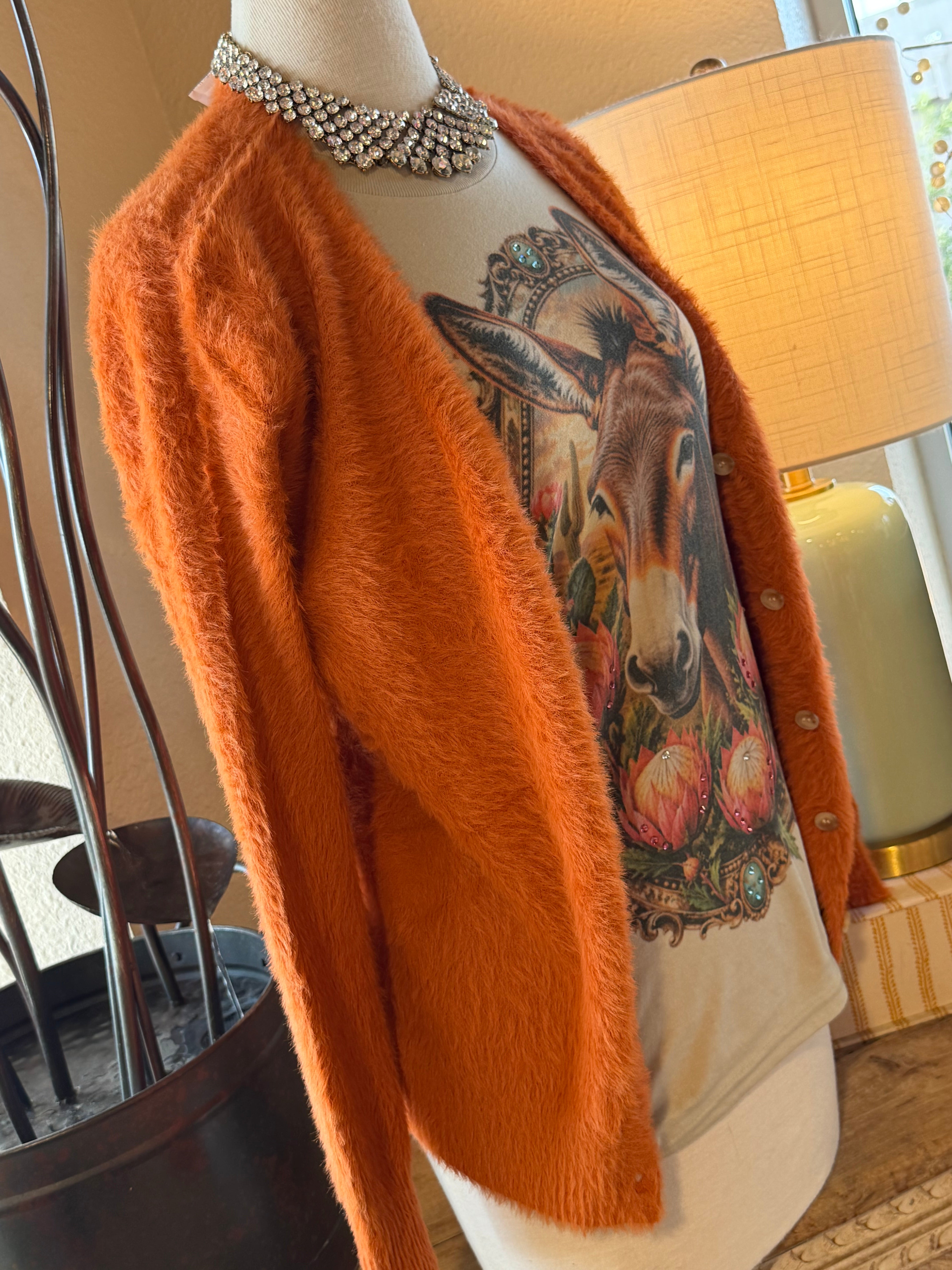 FUZZY BUTTON SWEATER