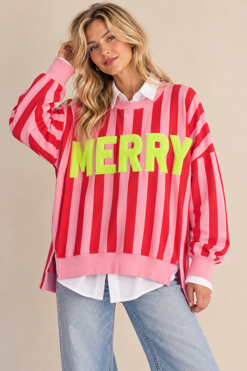 Oversized Striped Sweatshirt-MERRY