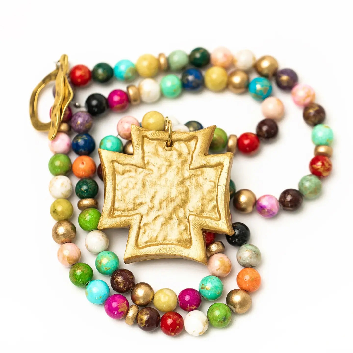 Multicolored Double Strand with Neal Cross Necklace