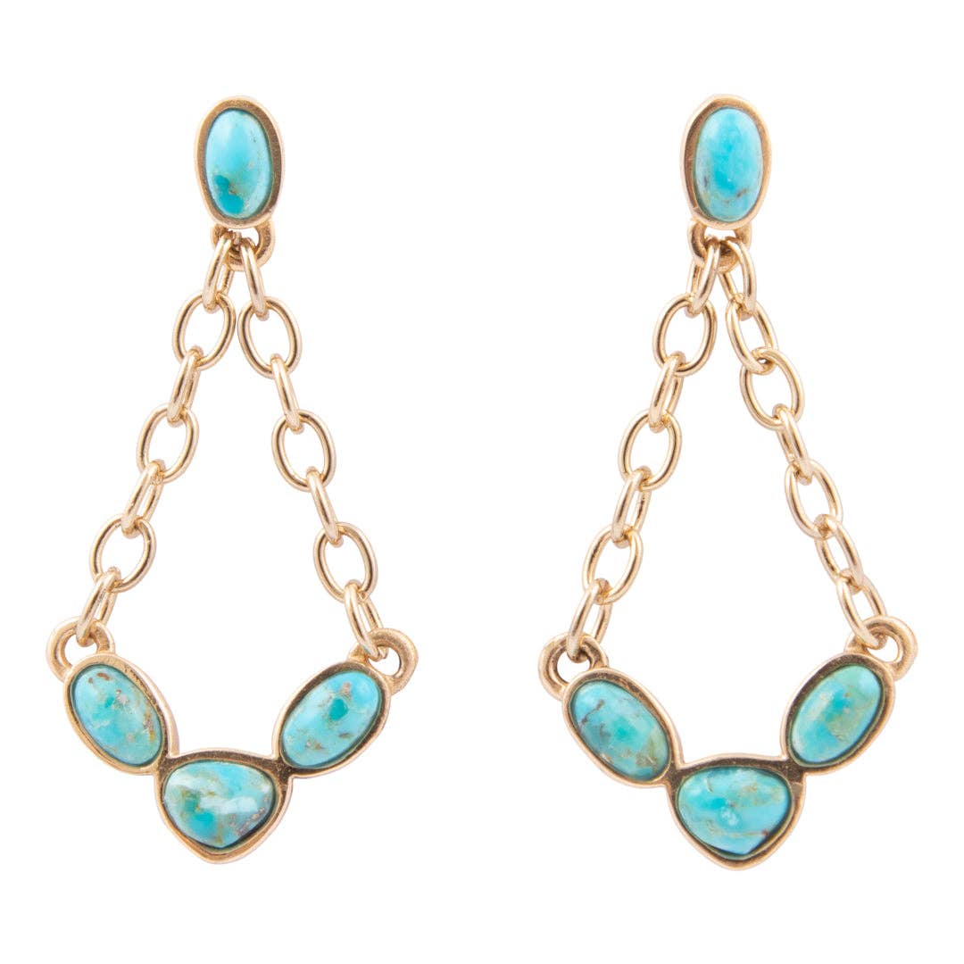 Sublime Blue Turquoise Golden Chain Post Earrings