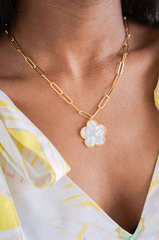 Clover  - Gold & Pearl Paperclip Charm Necklace