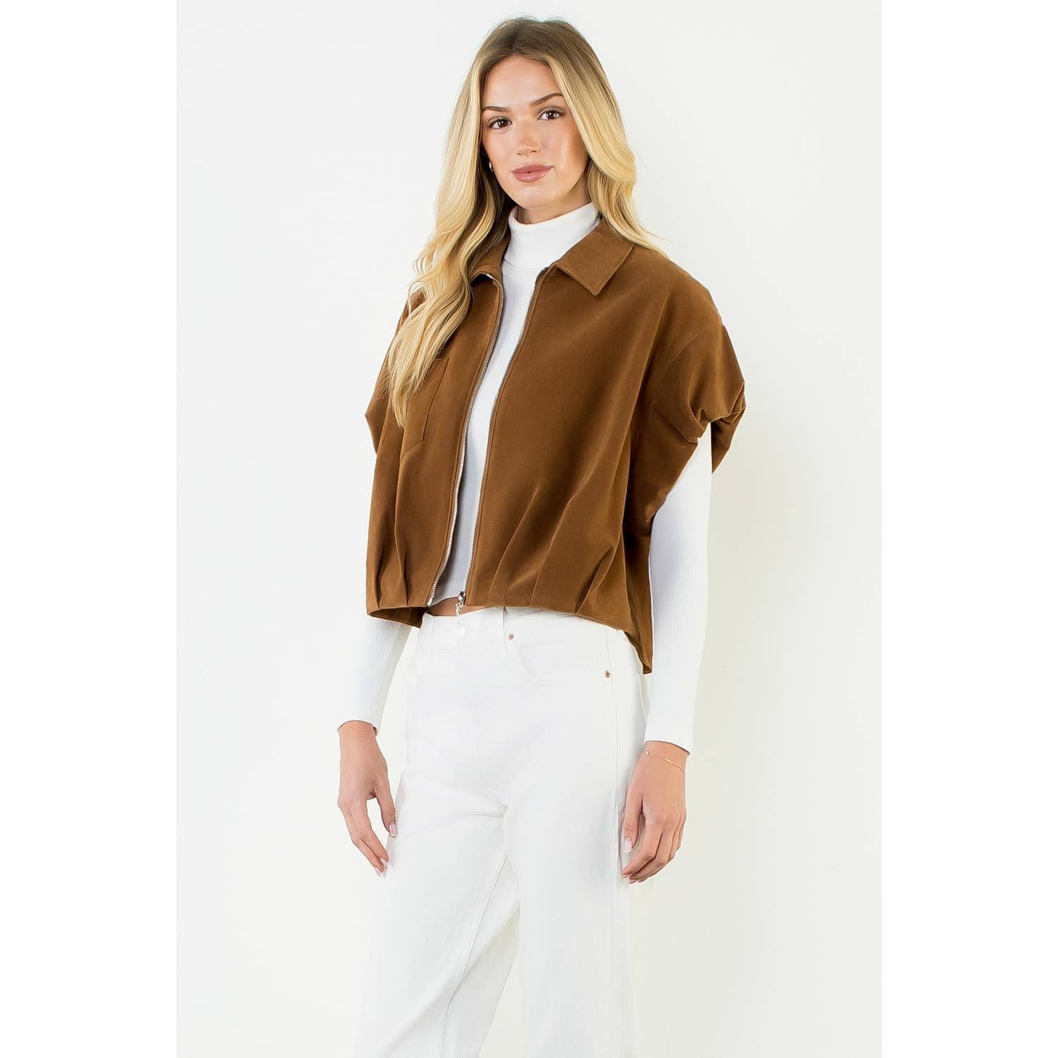 Sleeveless Suede Zip Jacket