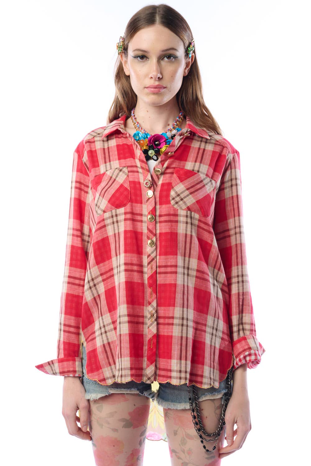 Western Babe Shirt -Plaid Horse Artistic