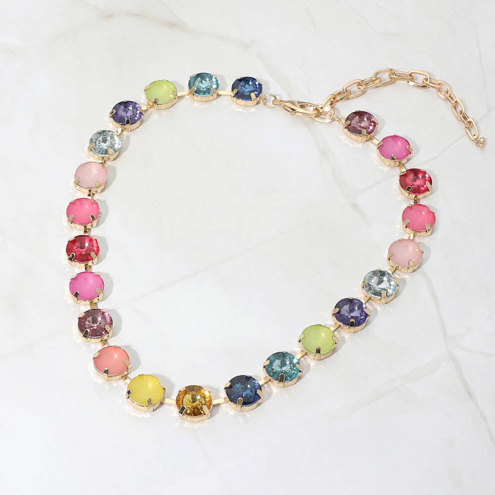 Multicolor Round Stone Cluster Necklace- Assorted