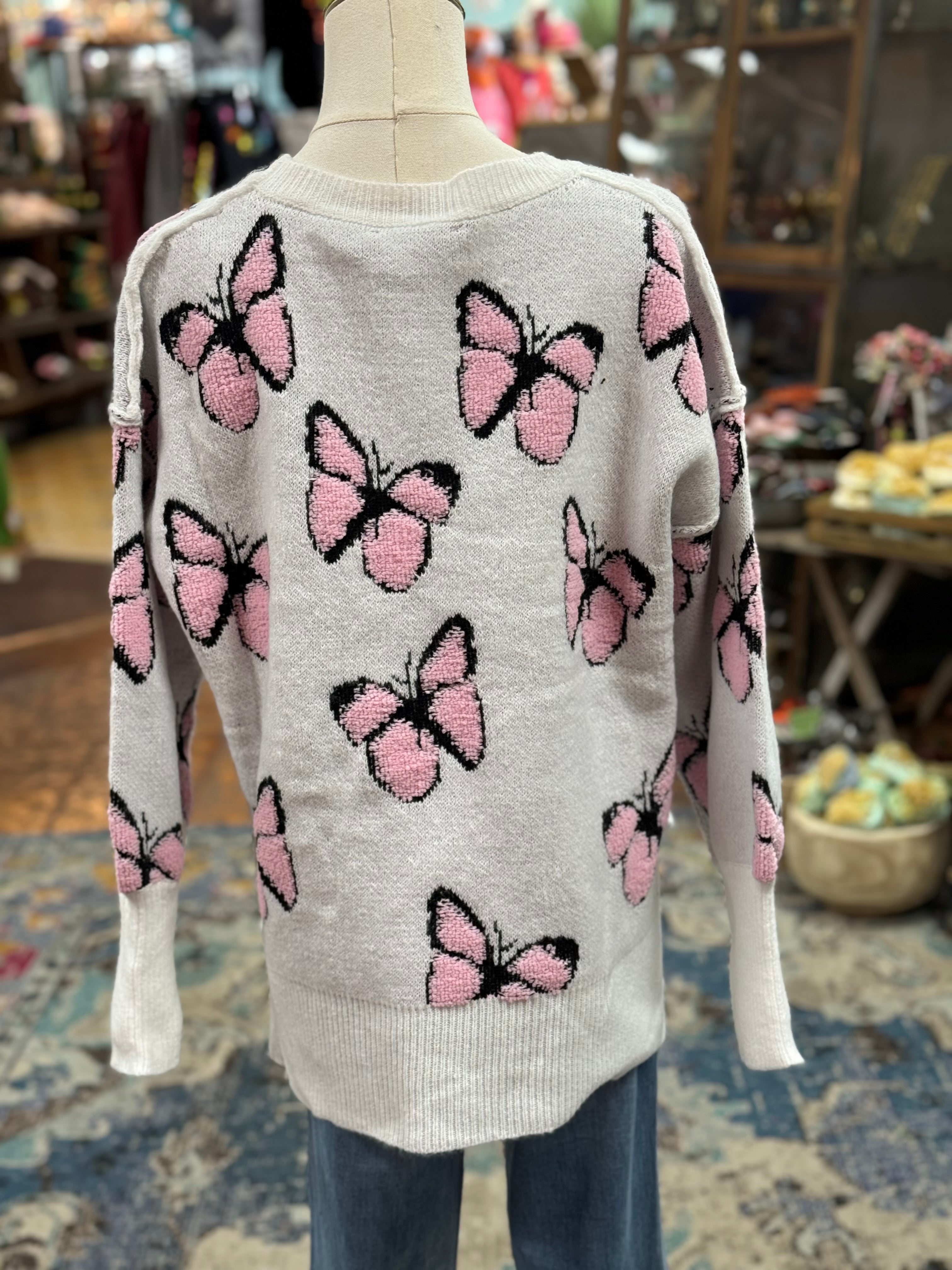 Pink Butterfly Sweater