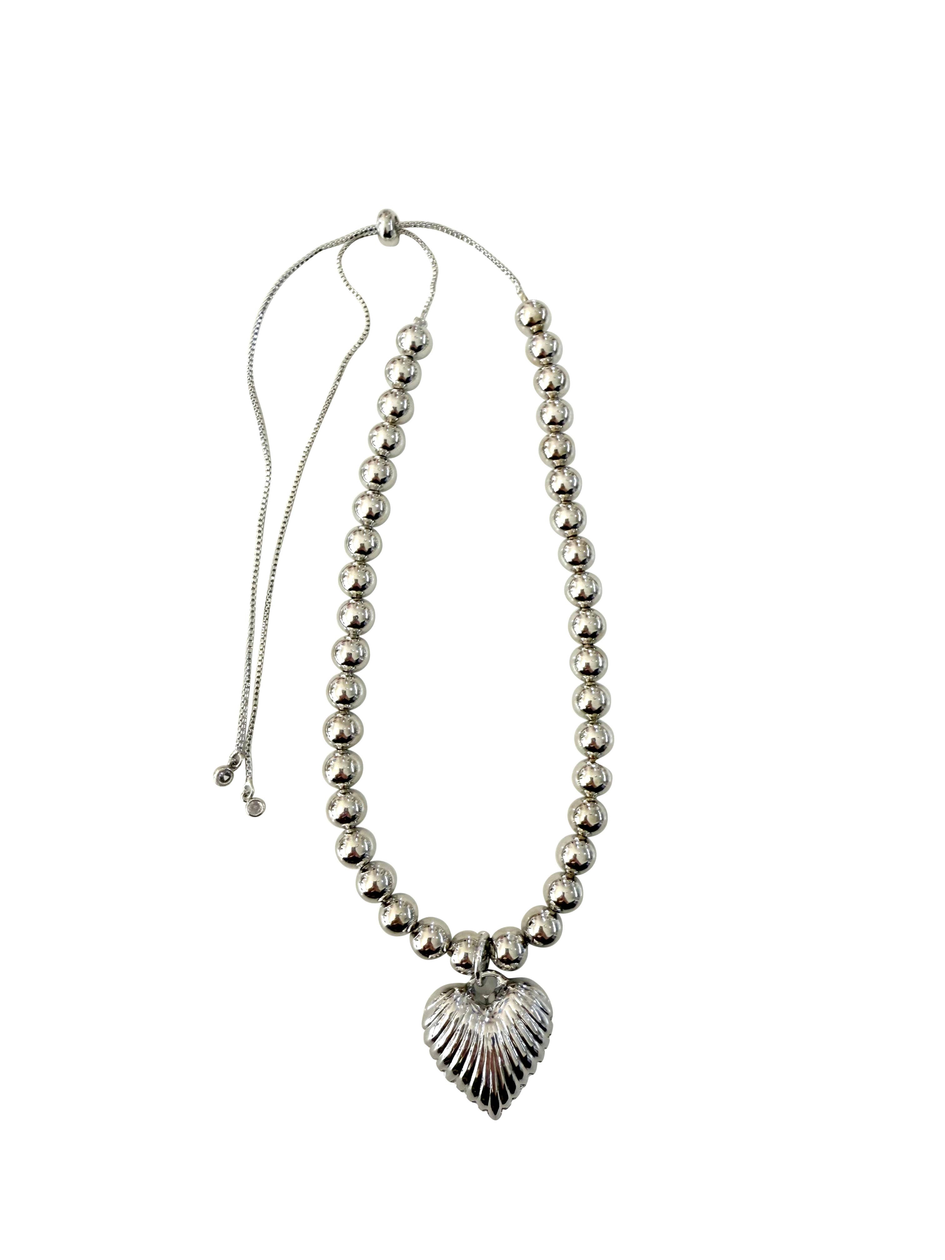 Amelia Silver Scalloped Heart Adjustable Necklace
