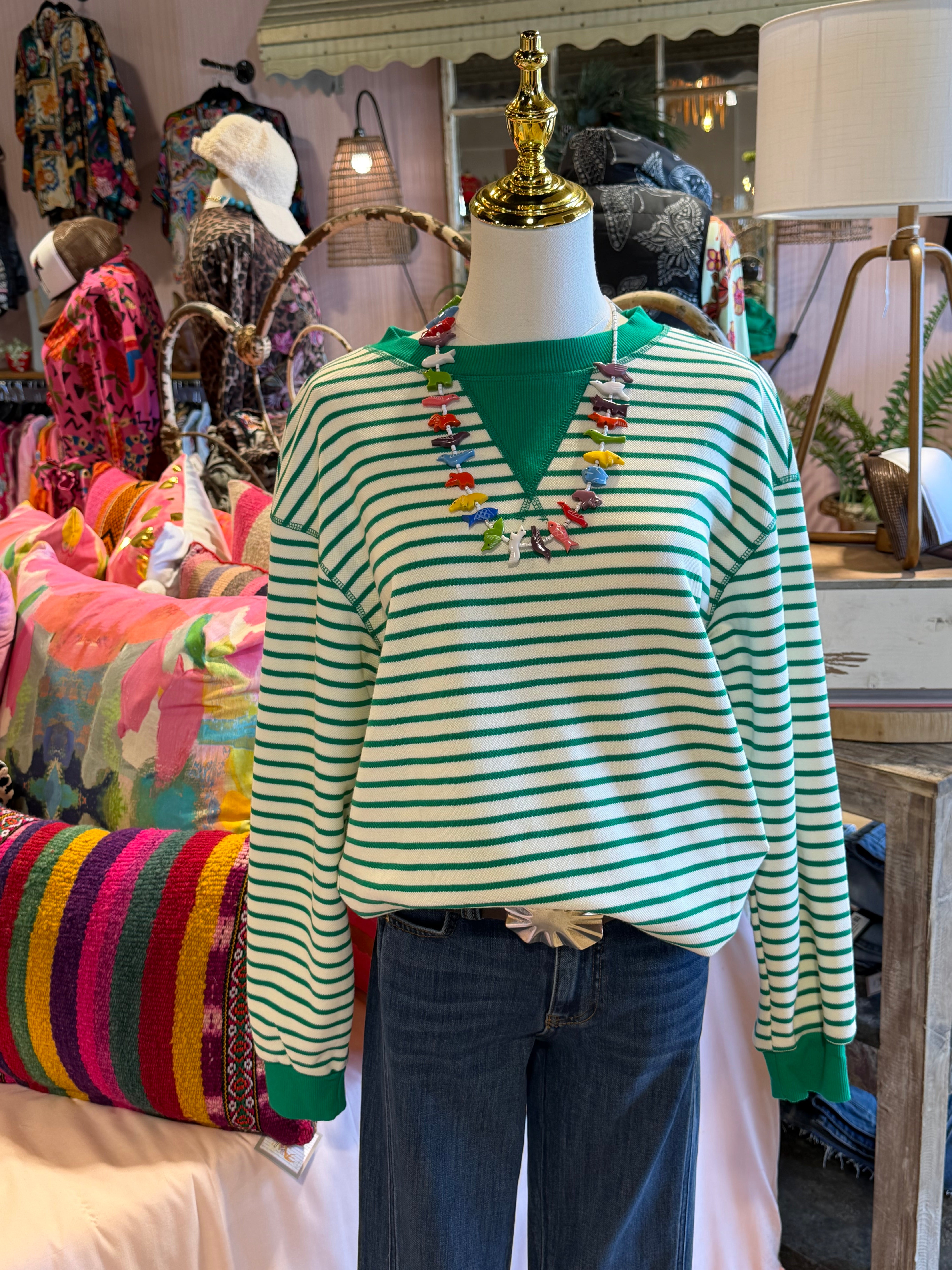 Green Stripe Pullover