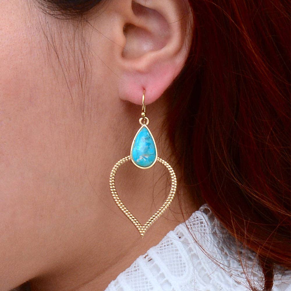 Blue Turquoise Bedouin Golden Drop Earrings
