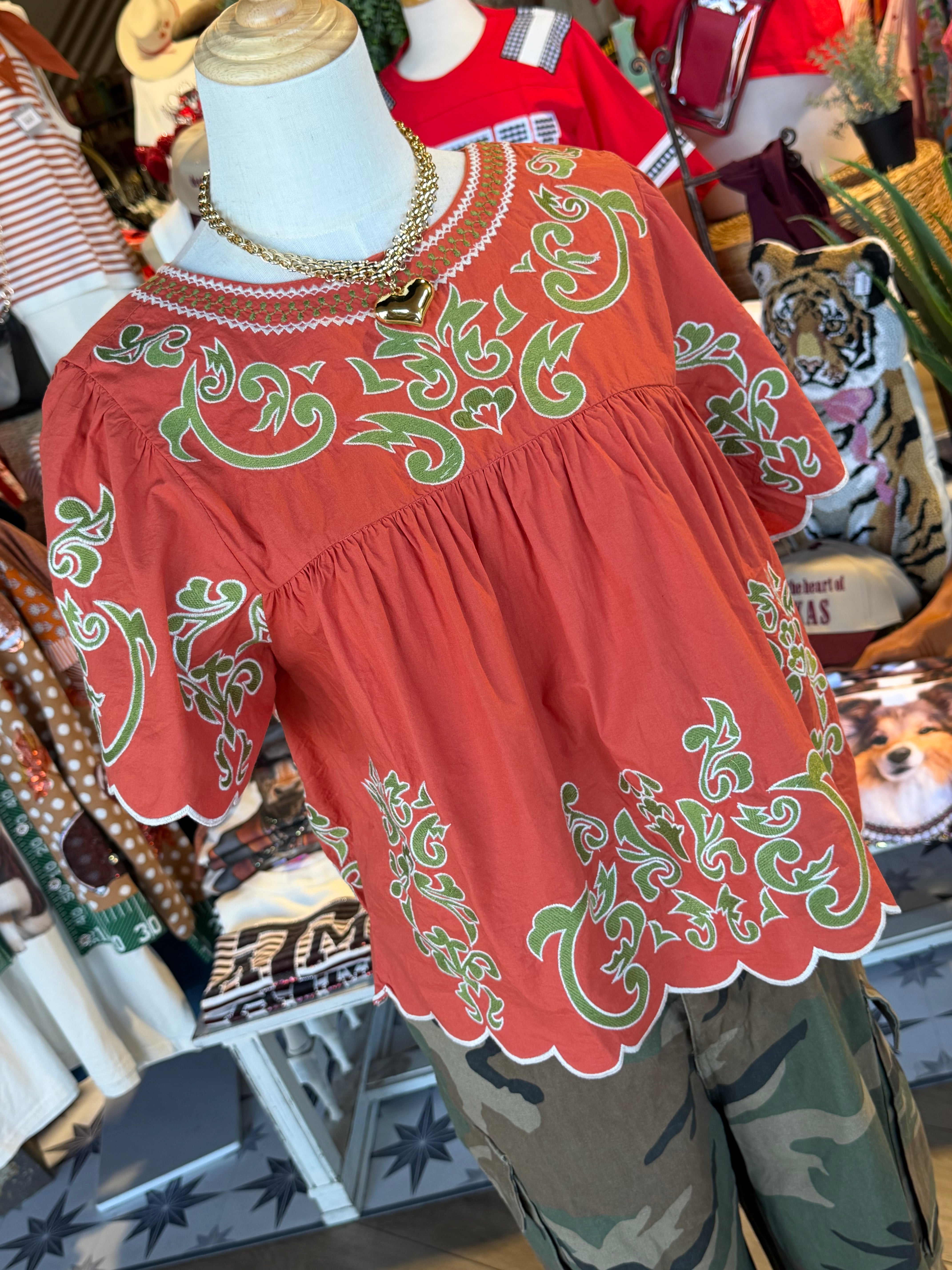 Flutter Sleeve Embroidery Detail Top