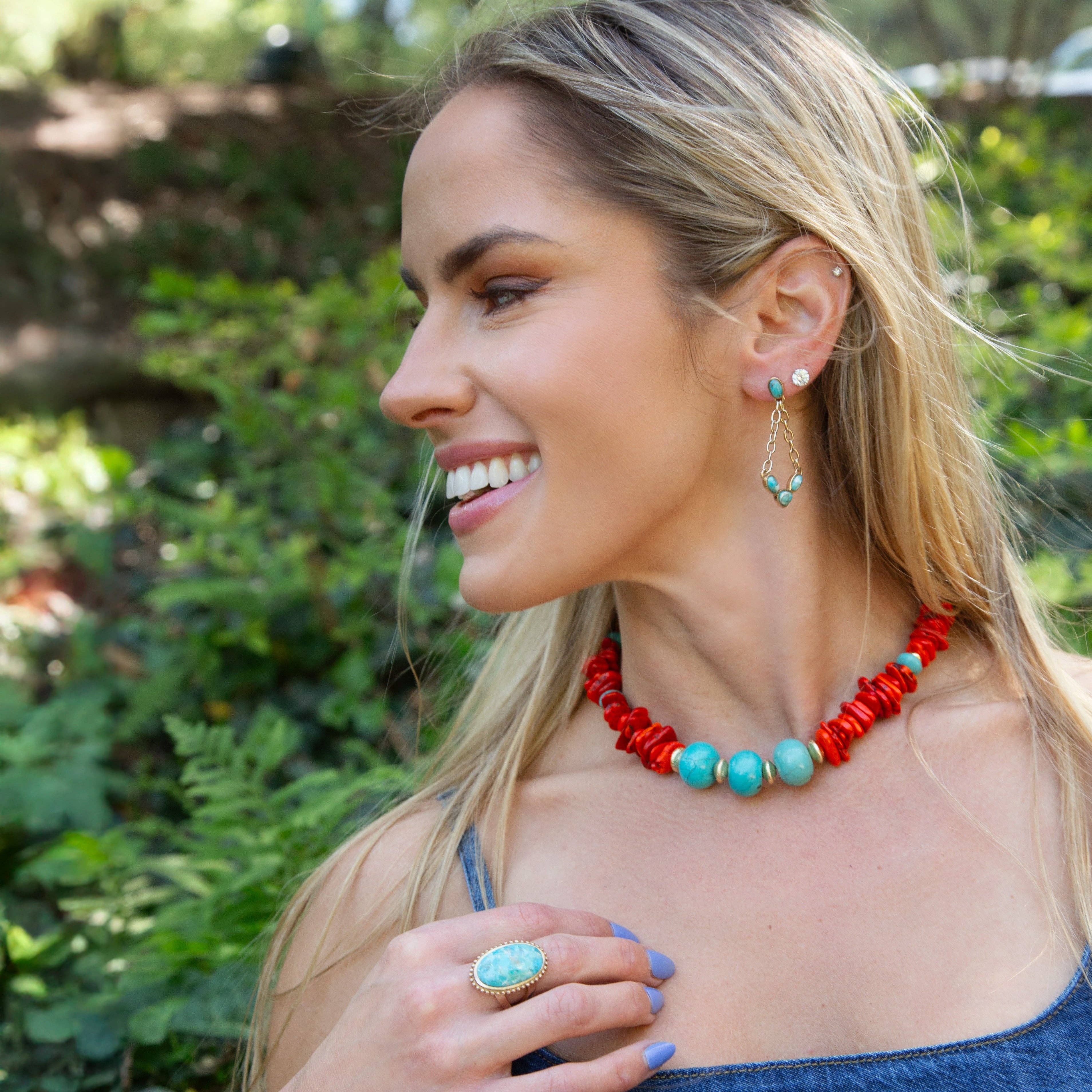 Sublime Blue Turquoise Golden Chain Post Earrings