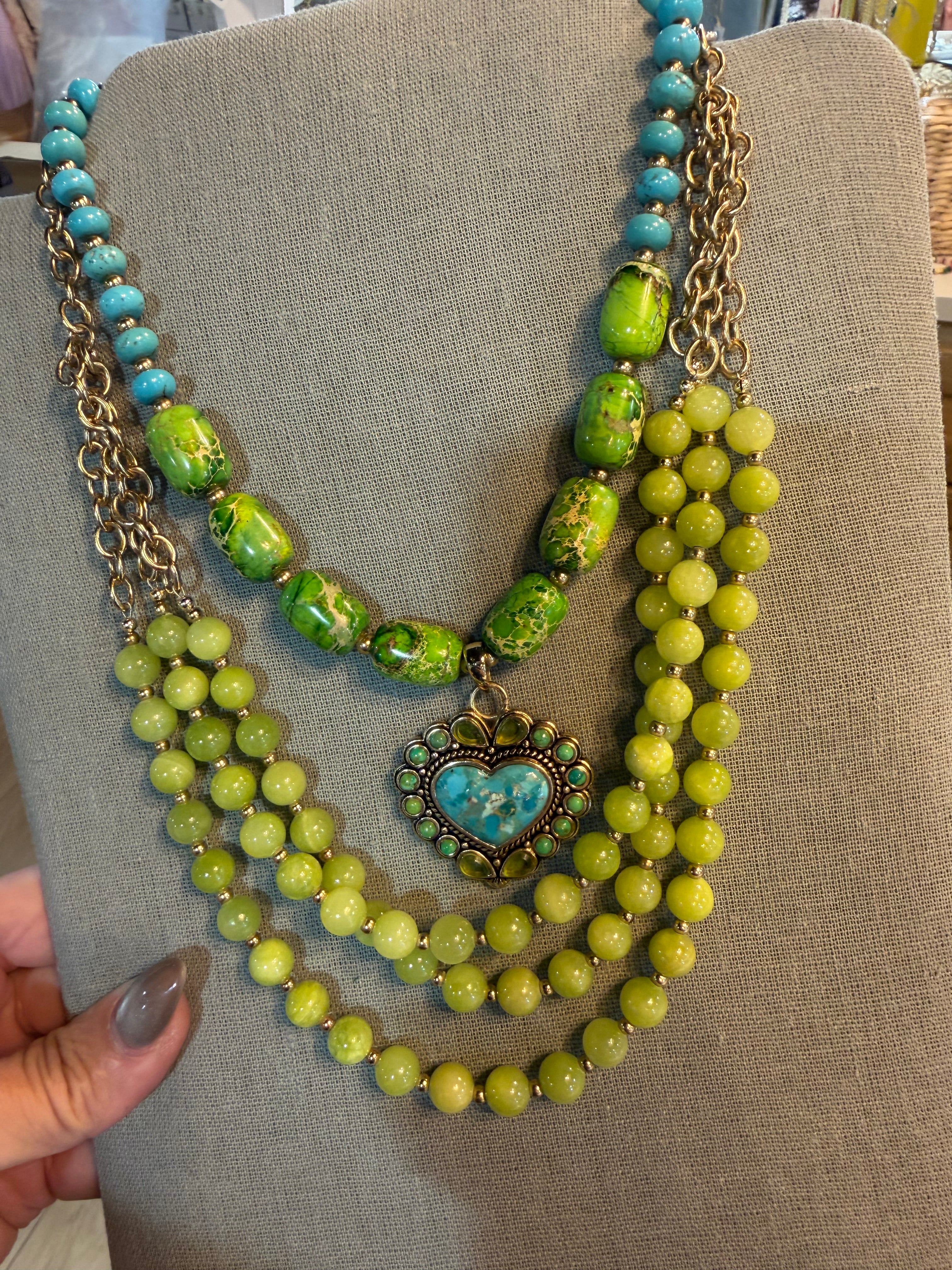 Green Jade Golden Chain Layers Necklace