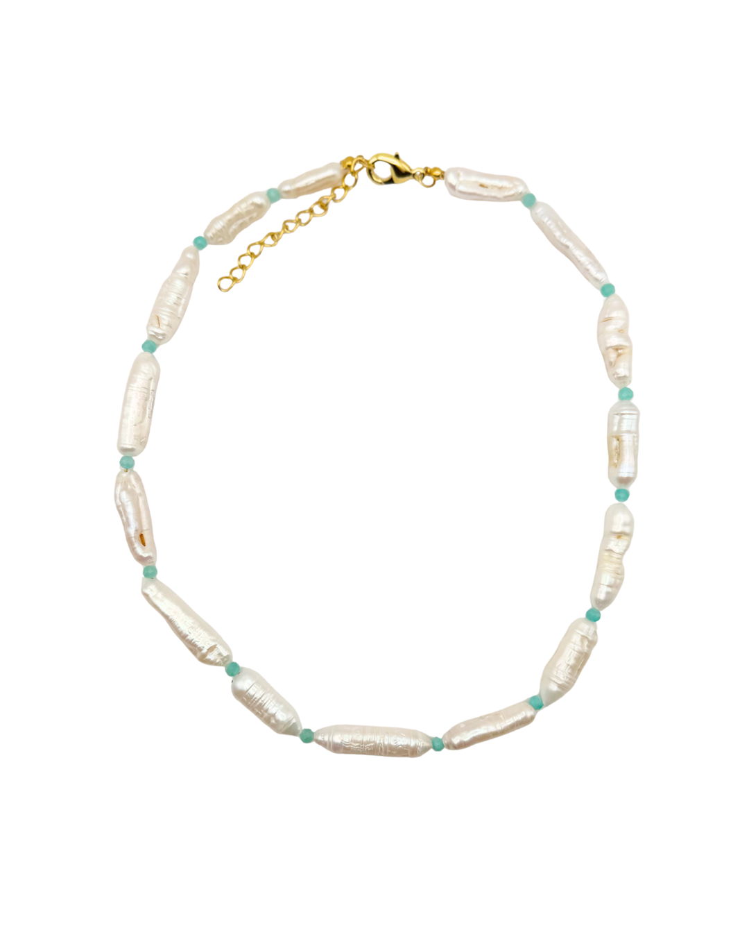 Long Freshwater Pearl Necklace with Turquoise Accents