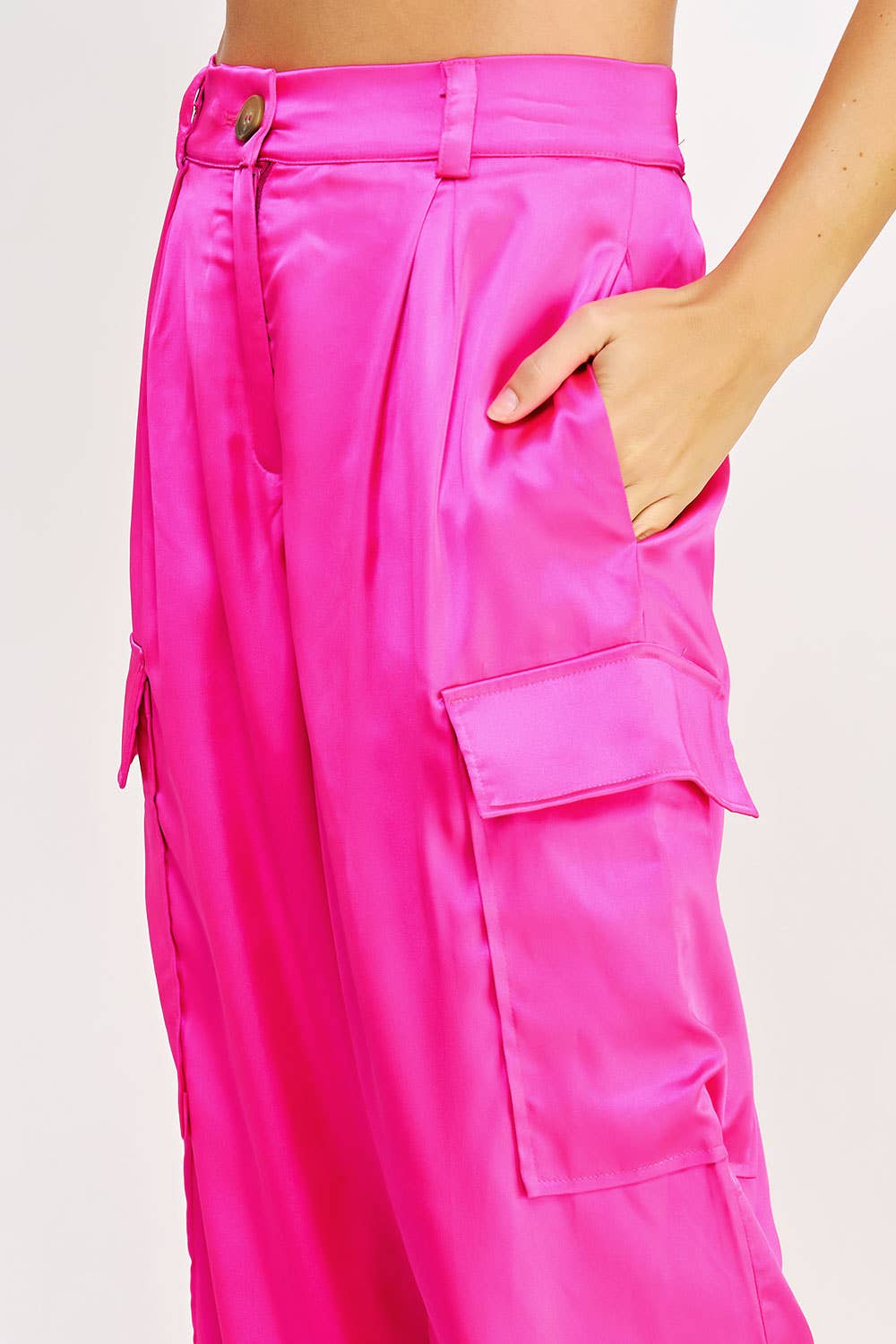 Front Pleat Satin Cargo Pants