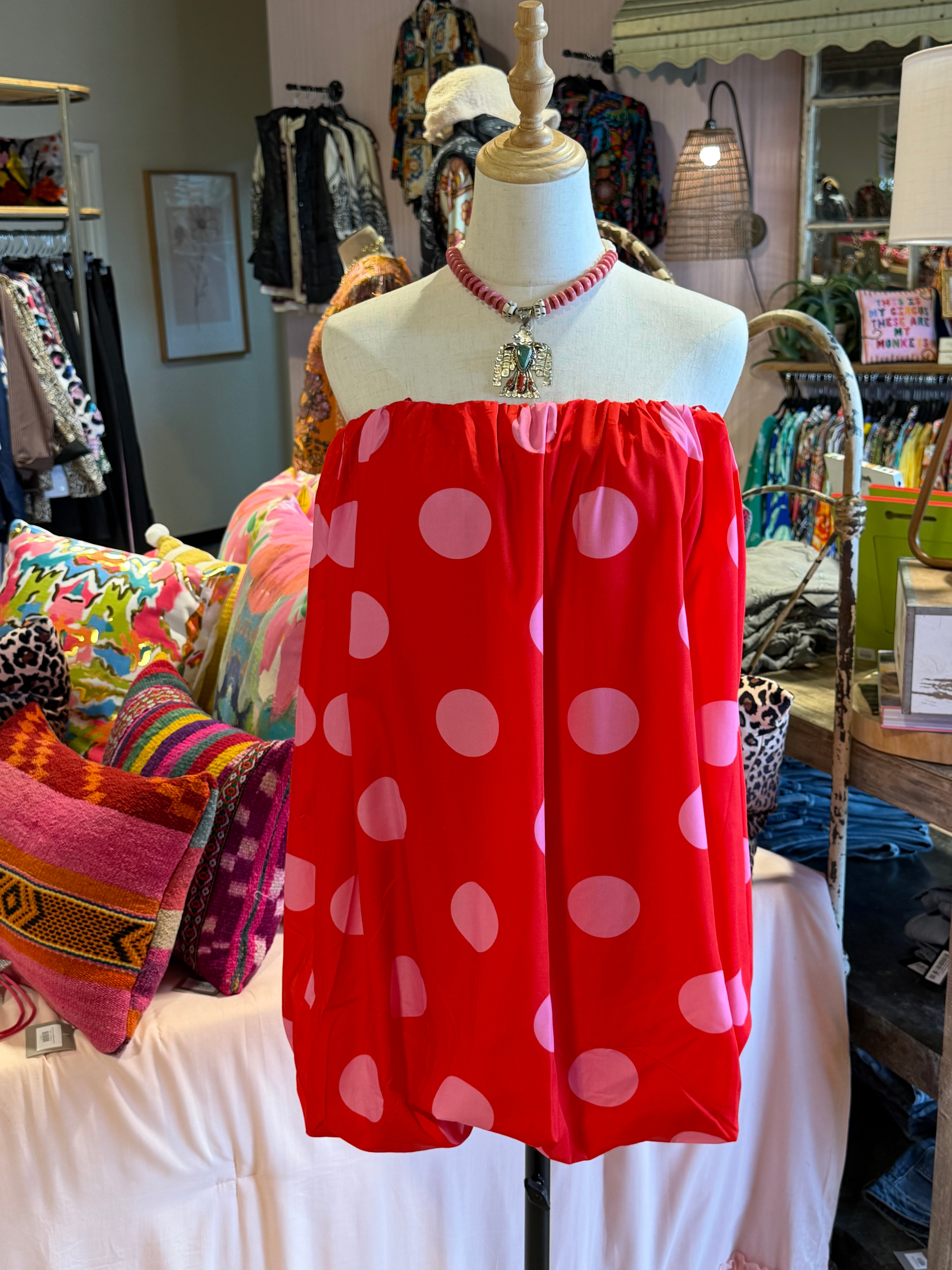 Red and Pink Polka Dot Dress