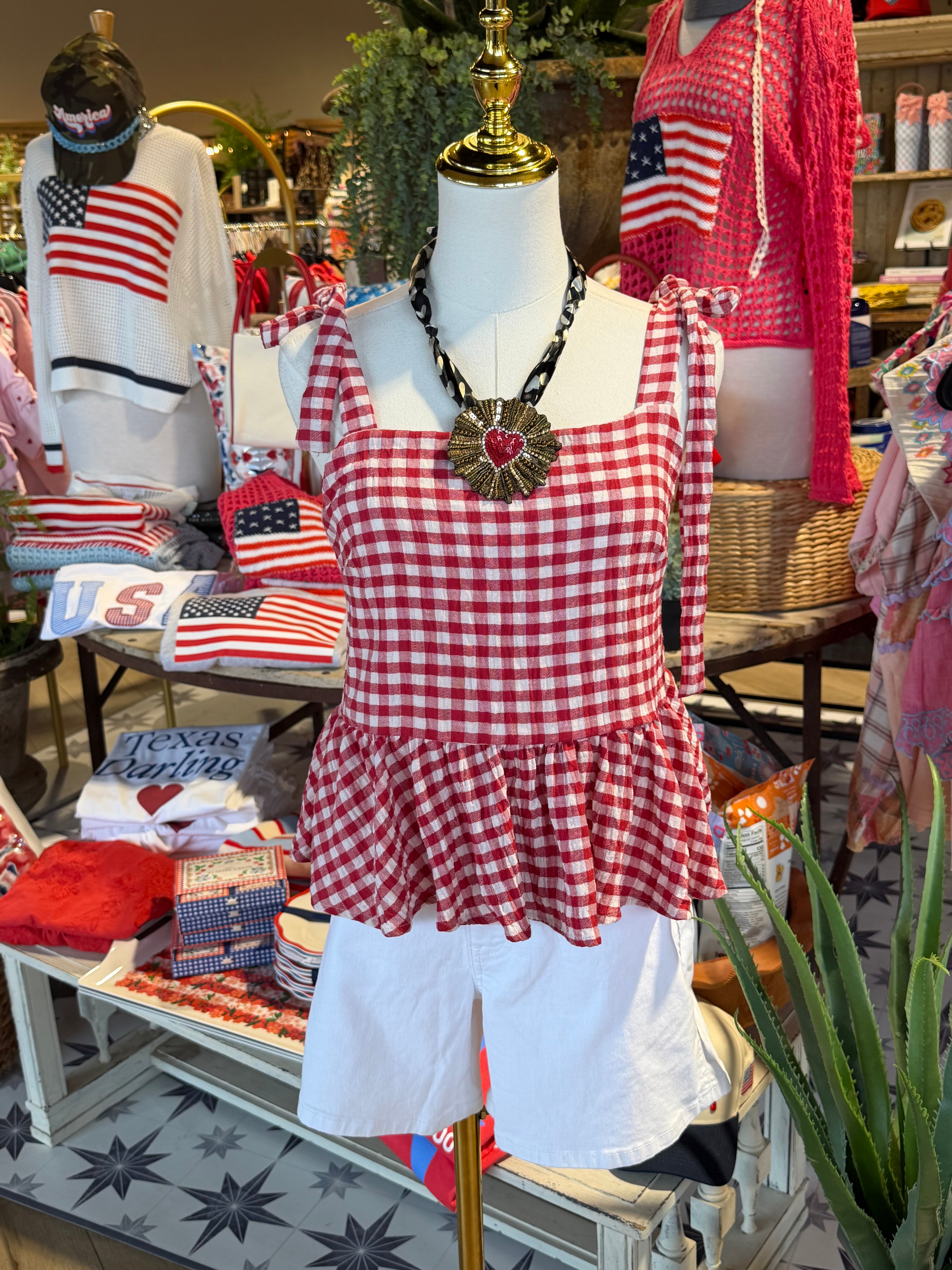 Red Gingham Tie Top