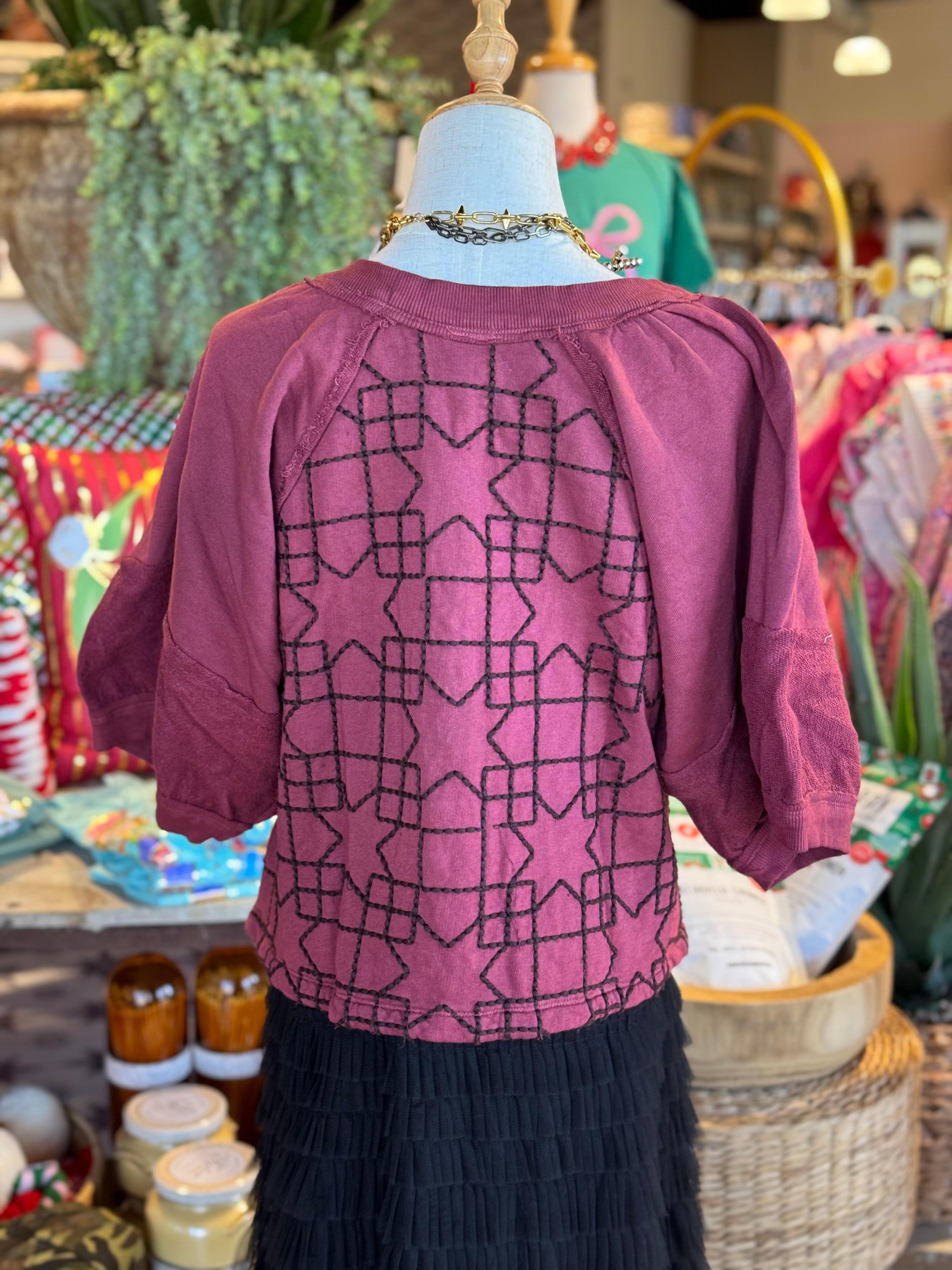 Berry Quilted Knit Top