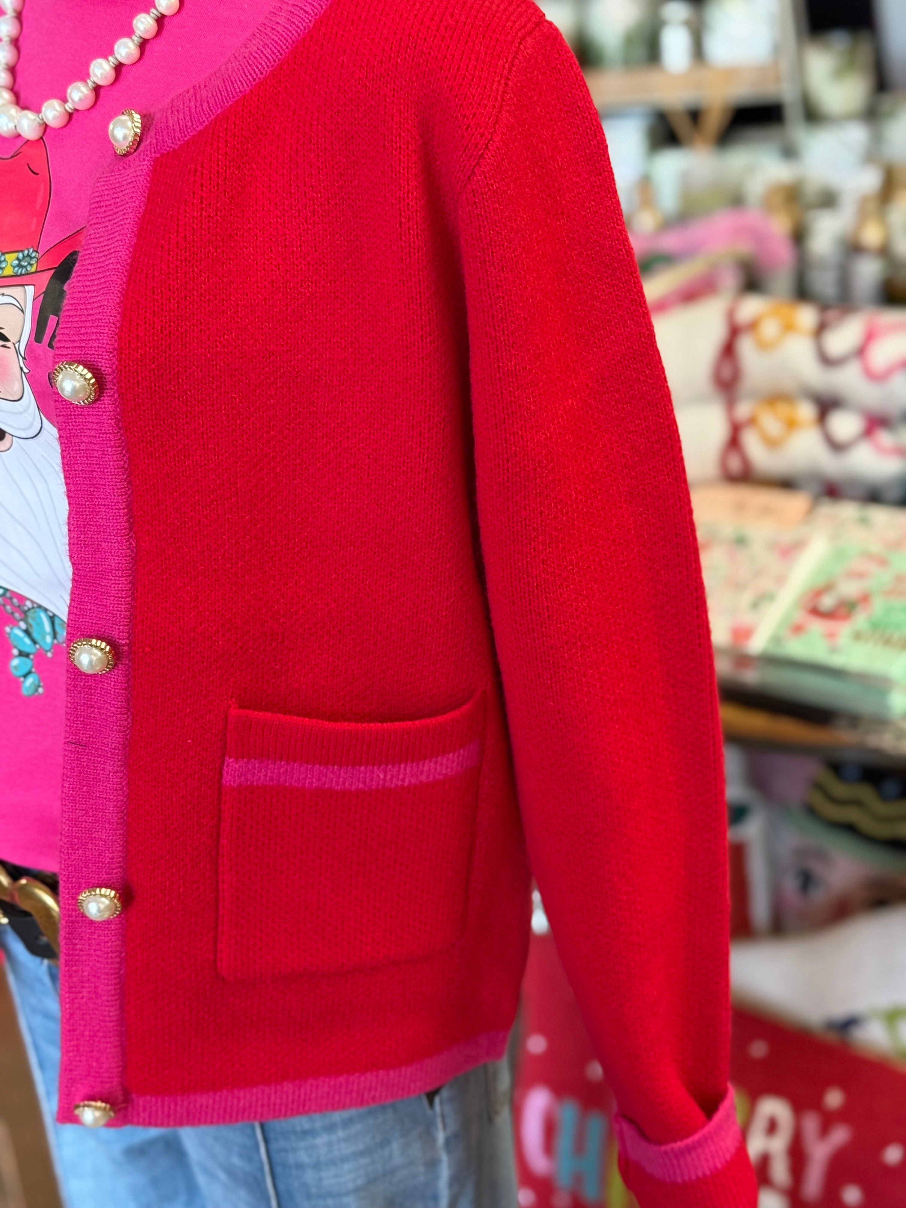 Red & Pink Cardigan