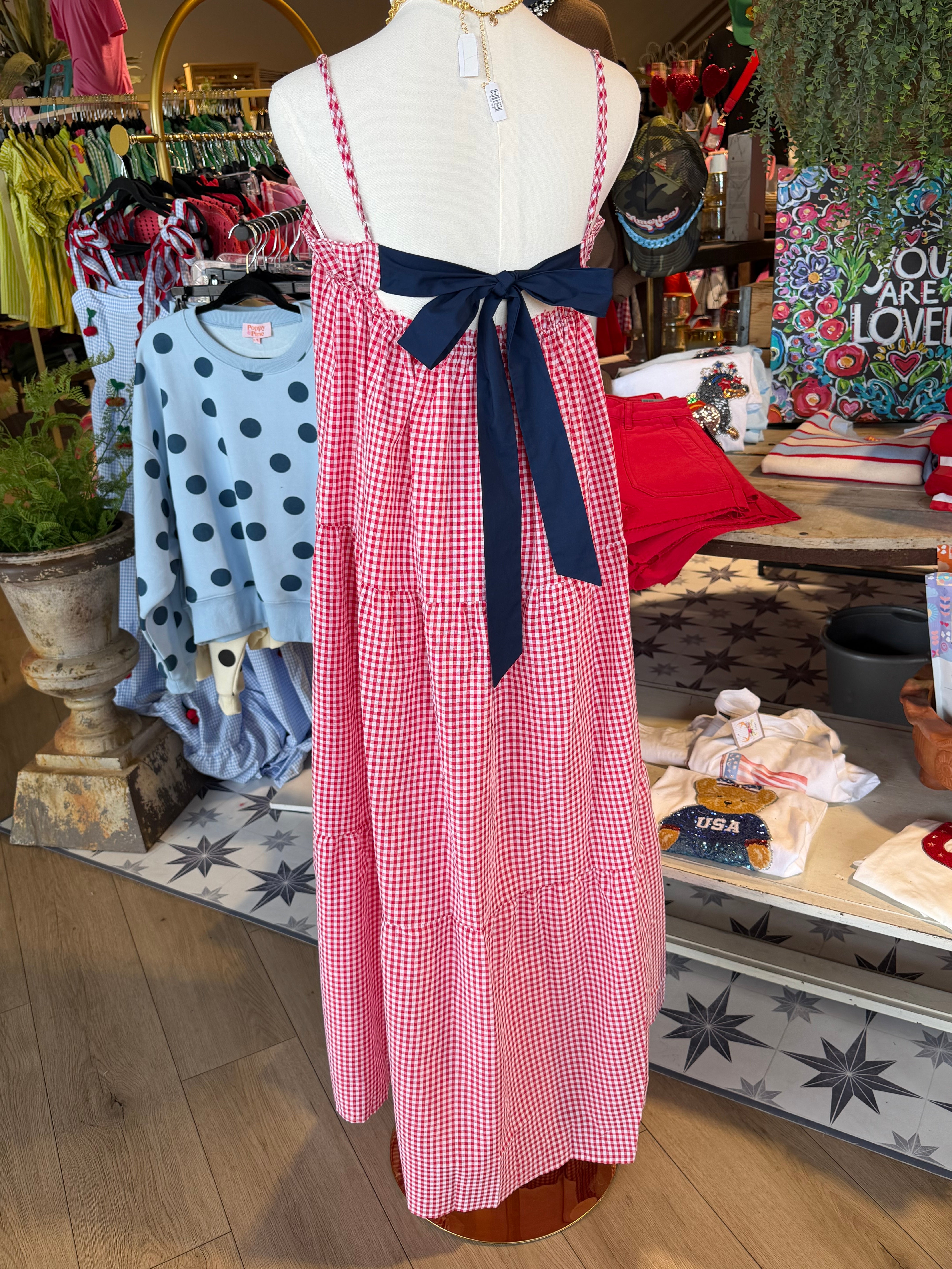 red white and blue gingham dress "Semmes" Gingham Dress (Blue/Red)