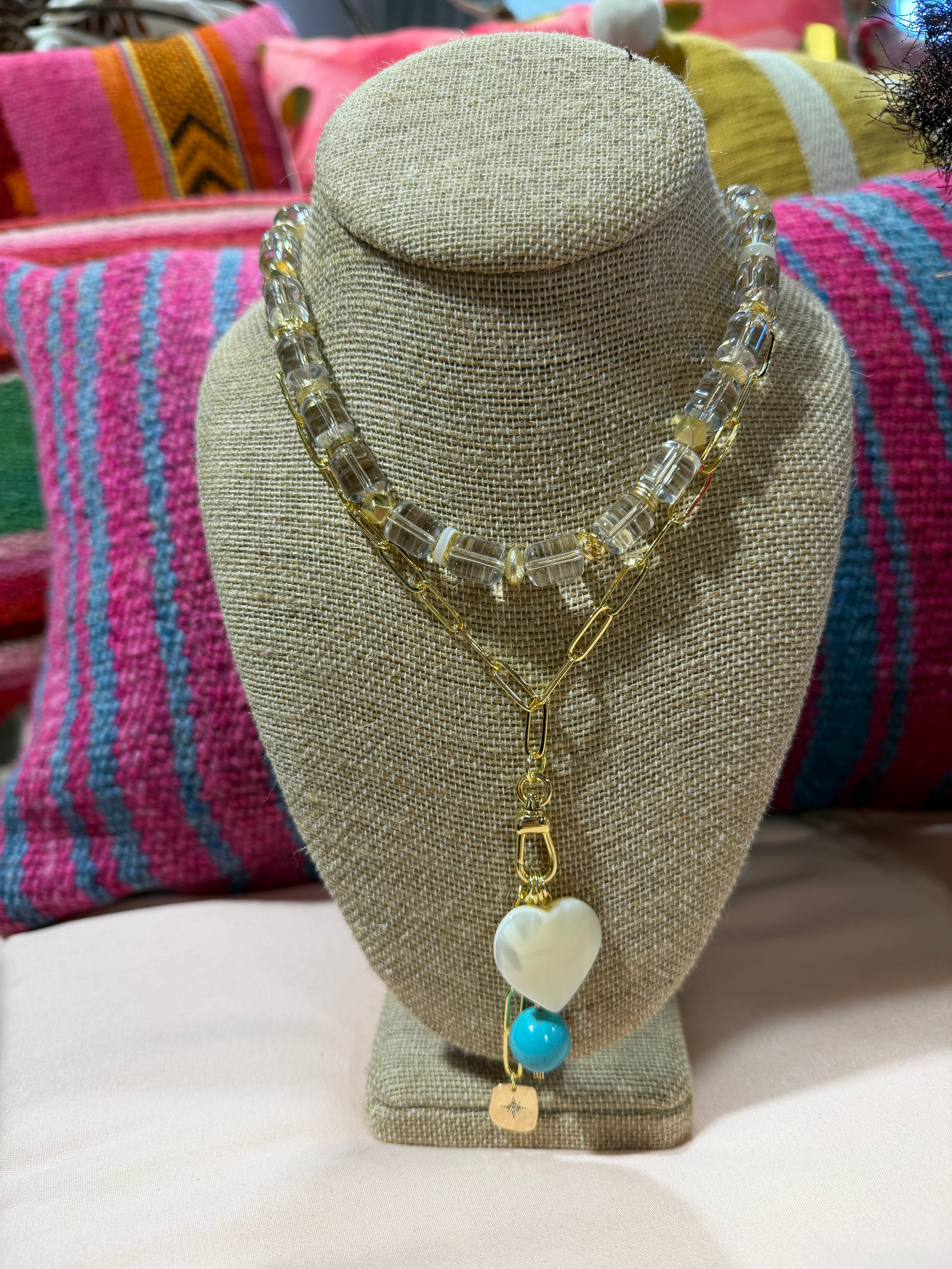 Mother of Pearl Heart Charm Necklace