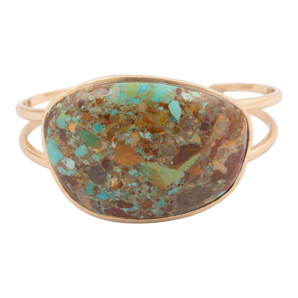 Sublime Genuine Green Turquoise Golden Cuff Bracelet