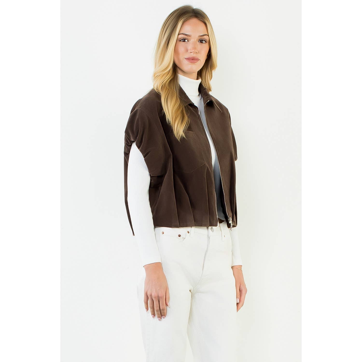 Sleeveless Suede Zip Jacket