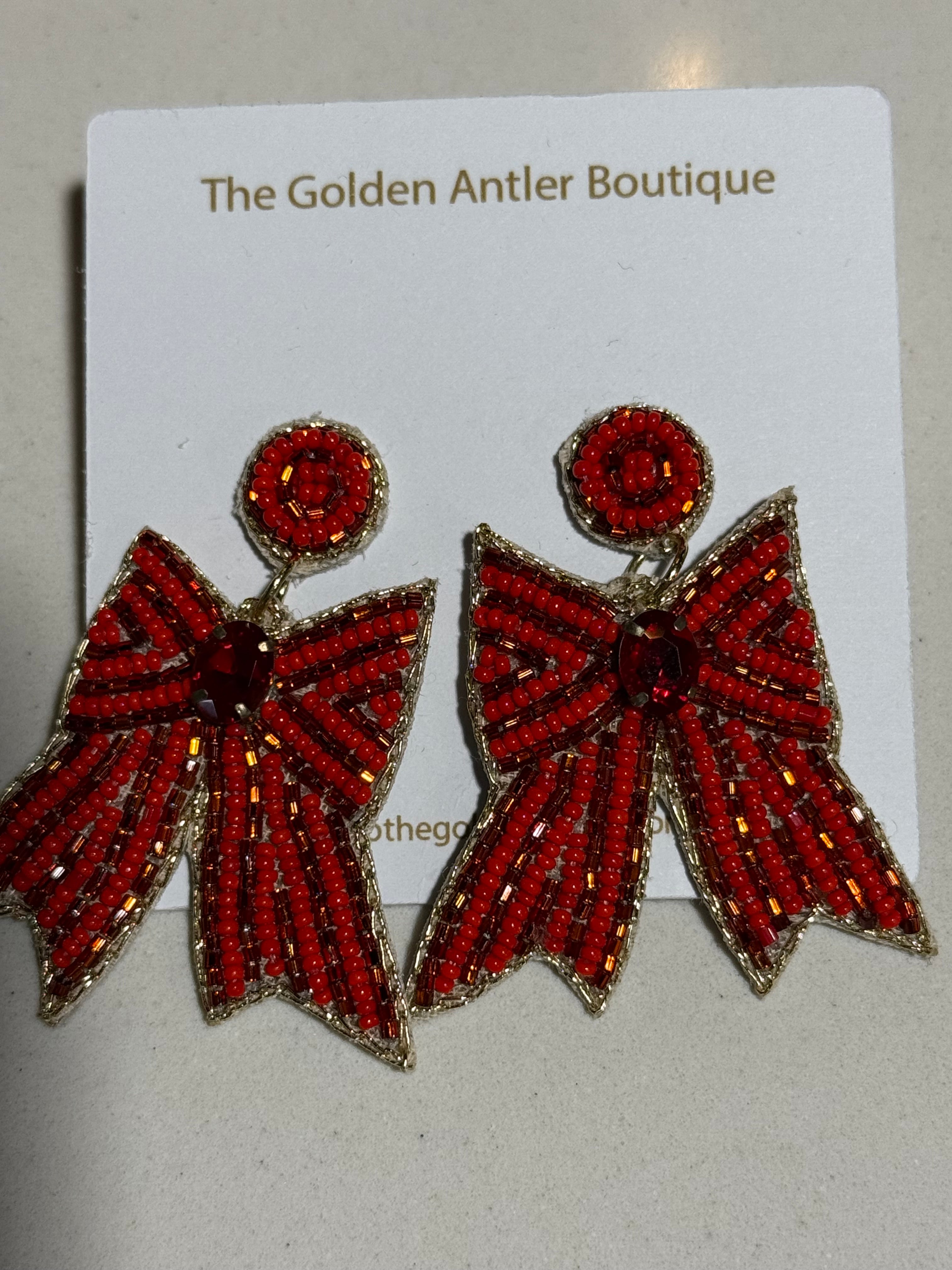 Britney Red Beaded  Bow Earrings