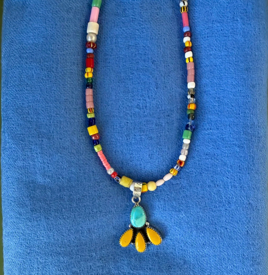 Turquoise and Yellow Drop Necklace
