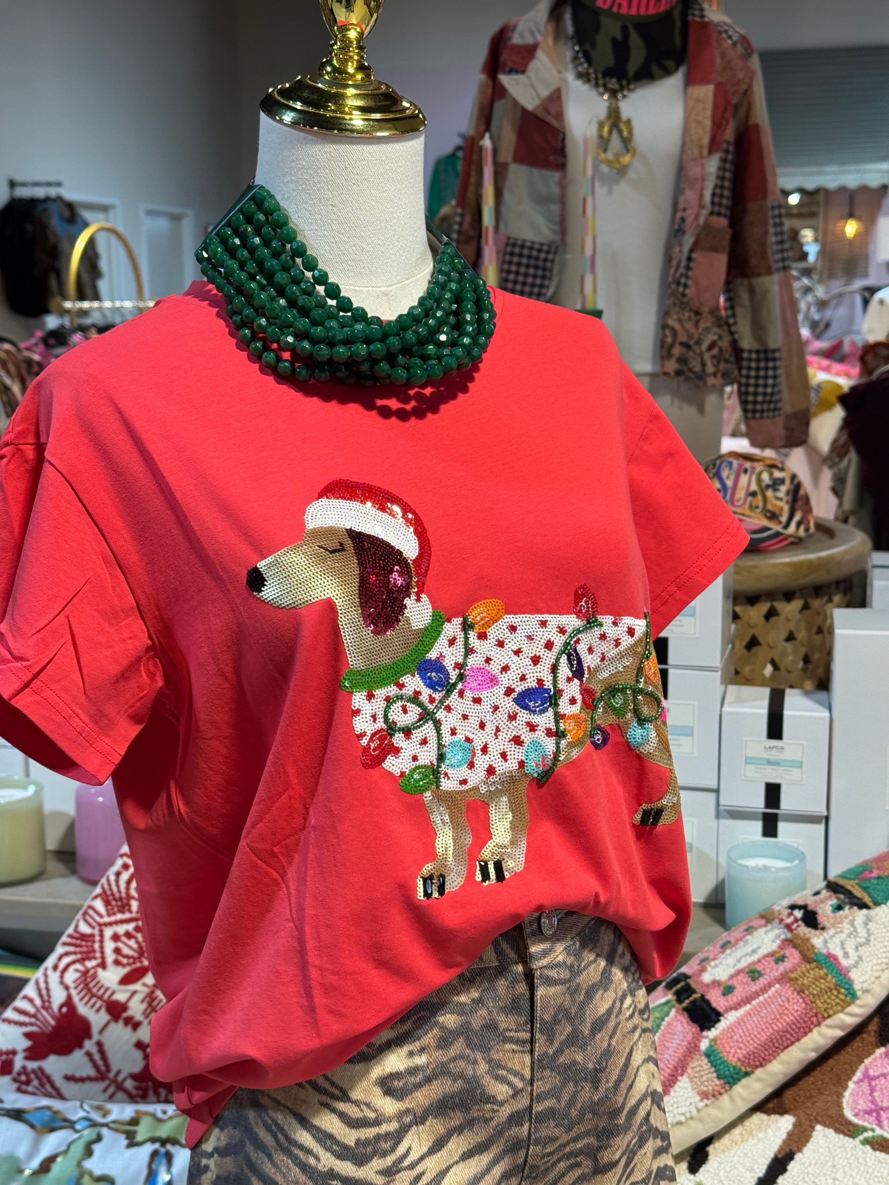 Christmas Lights Weenie Dog Tee