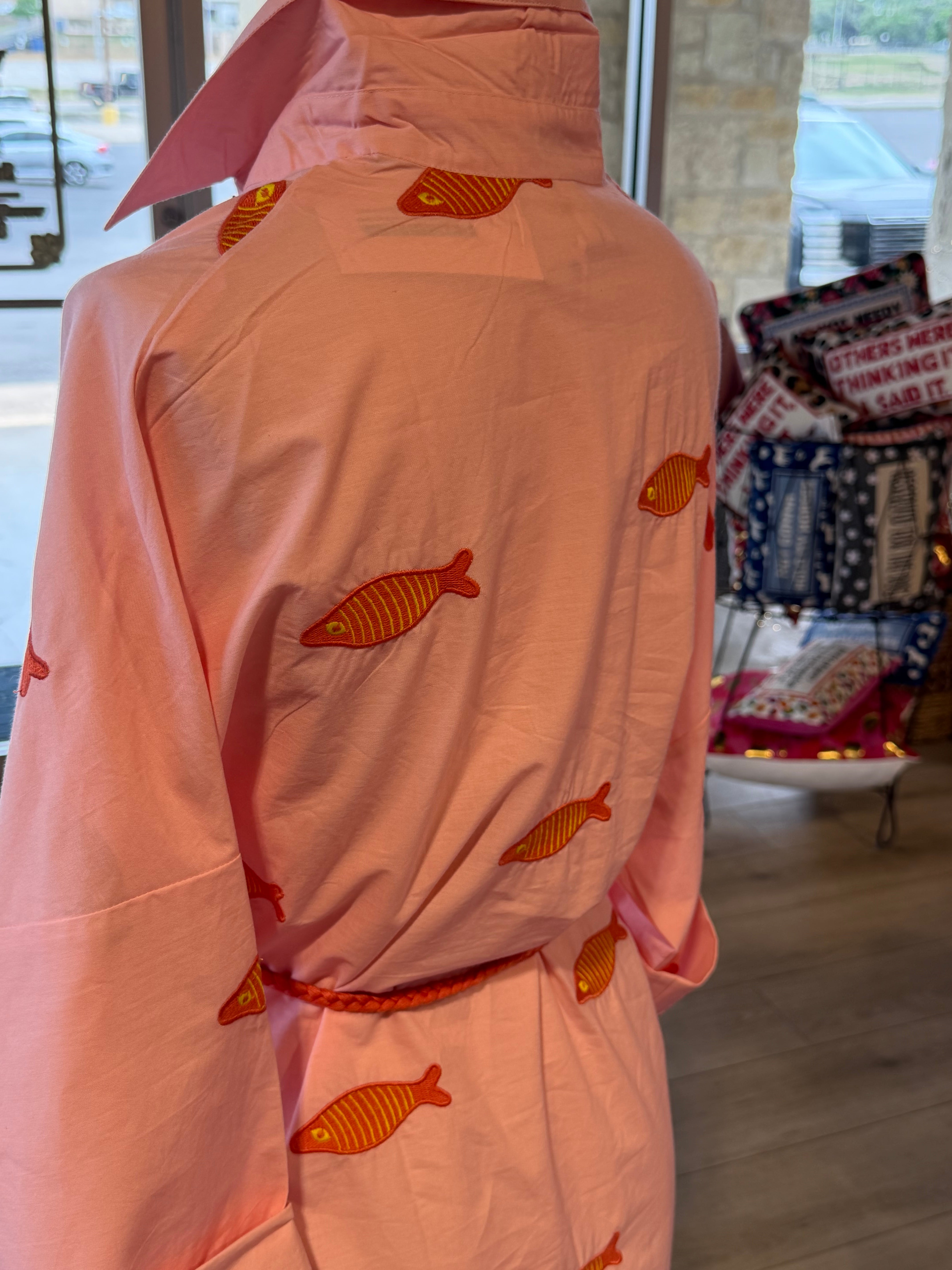 Embroidered Fish Shirtdress