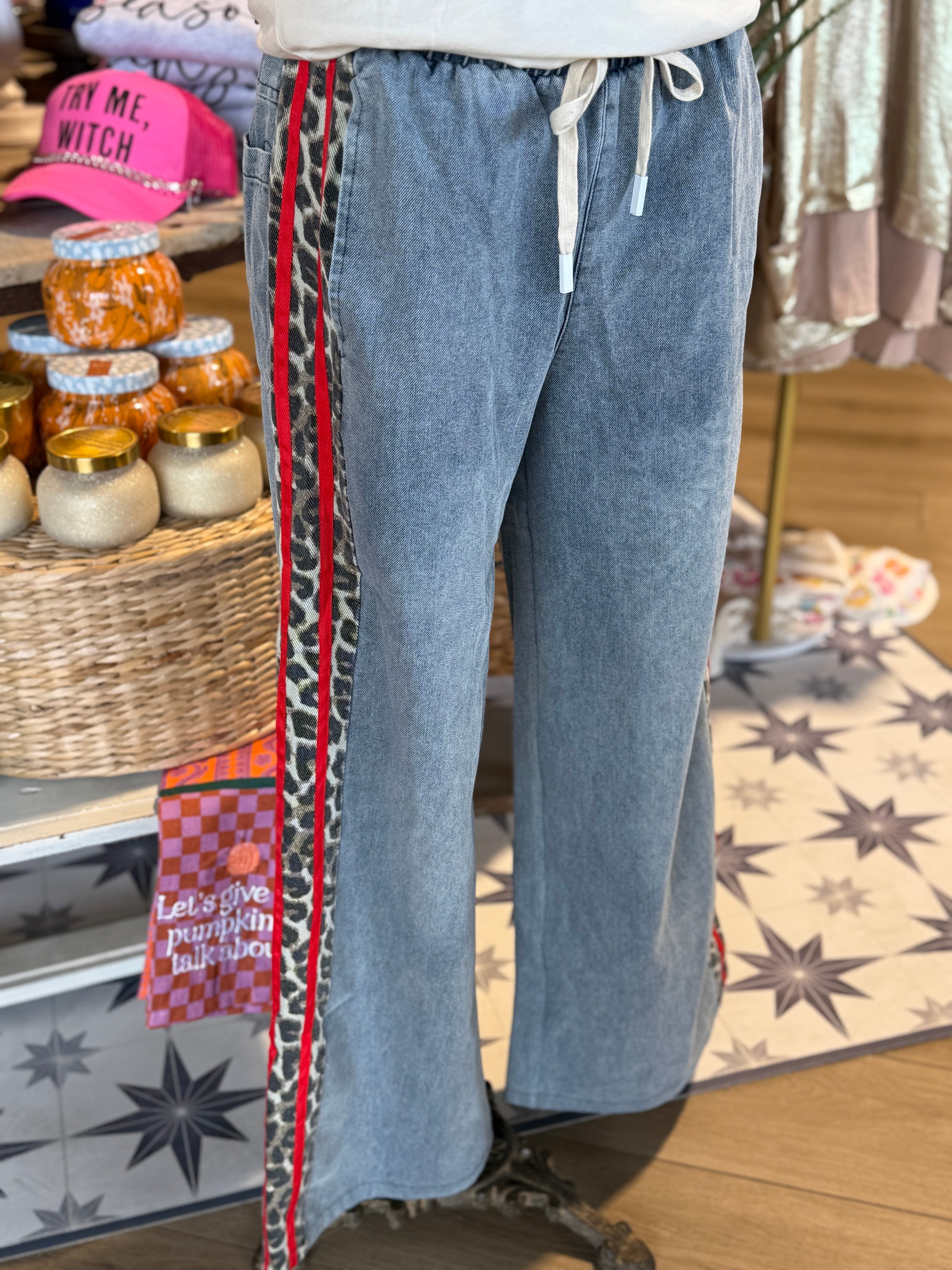 Denim & Leopard Wide Leg- 2Colors