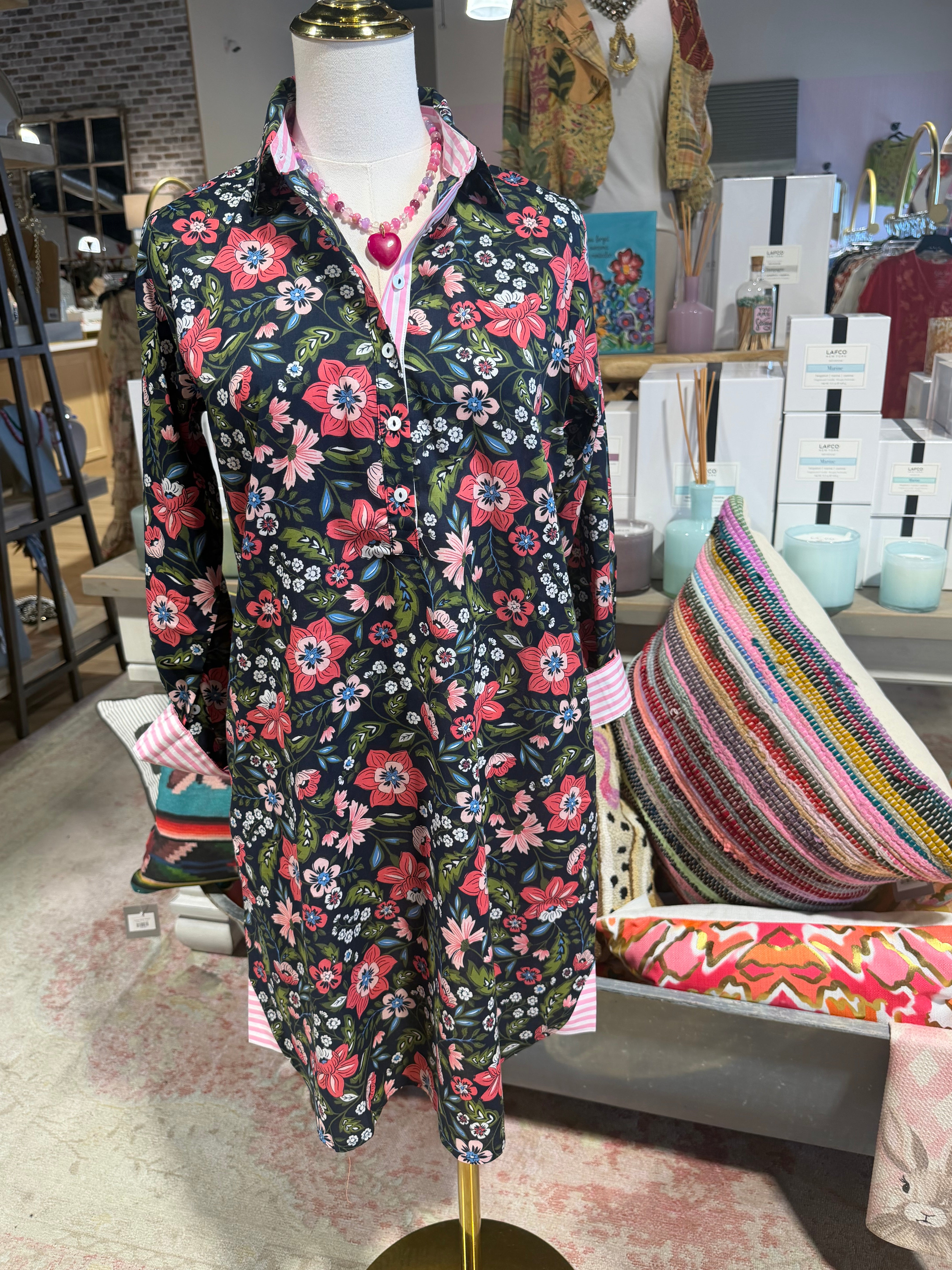 Claire Navy Floral Shirt Dress