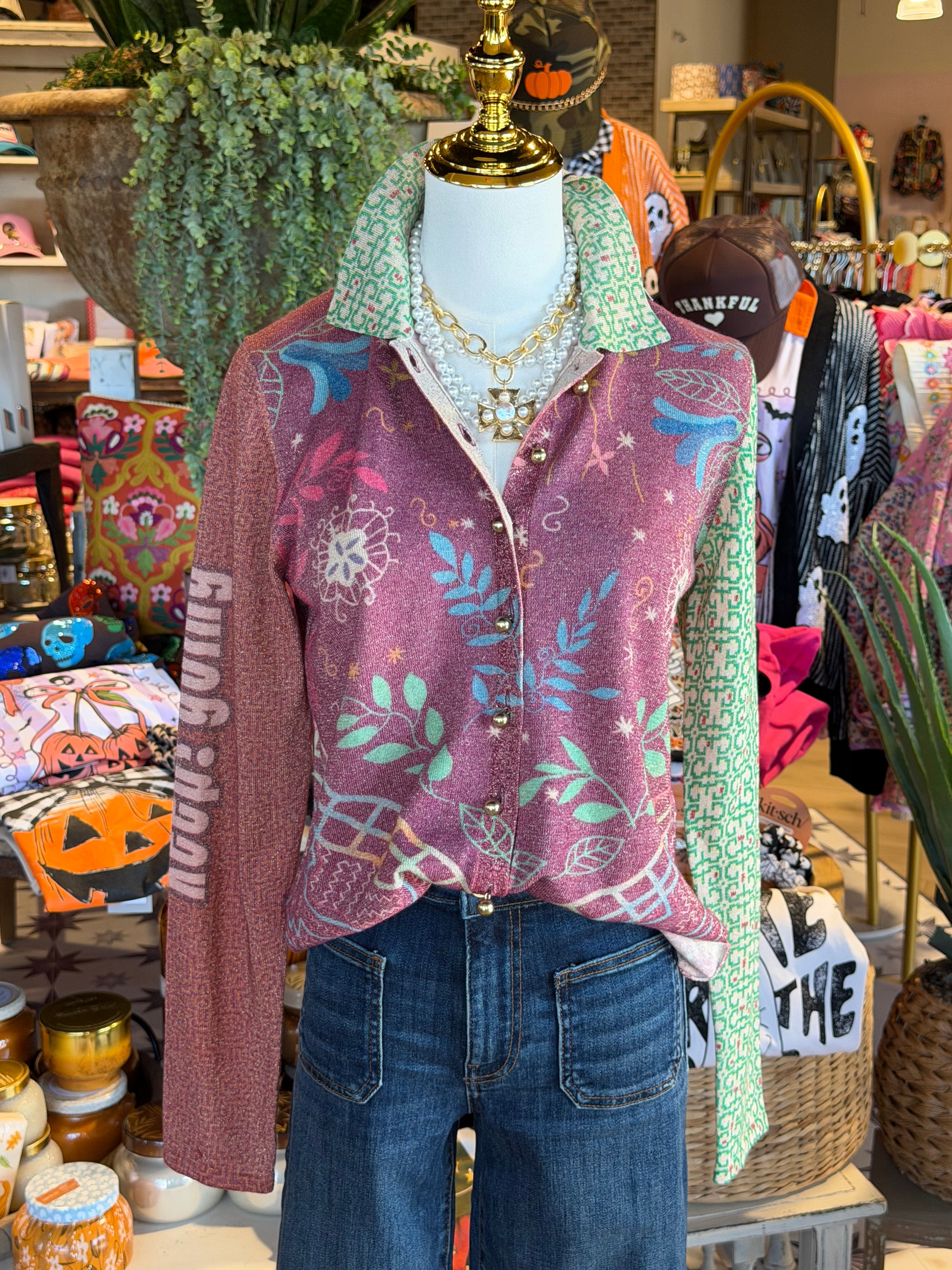 Shipbo Knit Gold Button Top