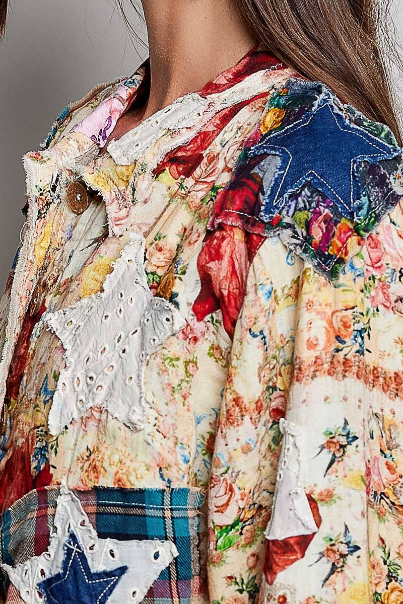Mixed Fabric Patchwork Woven Jacket