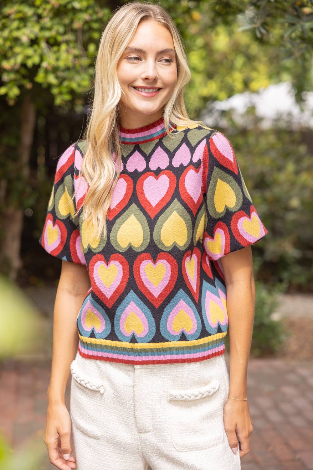 Bubble Sleeve Heart Print
