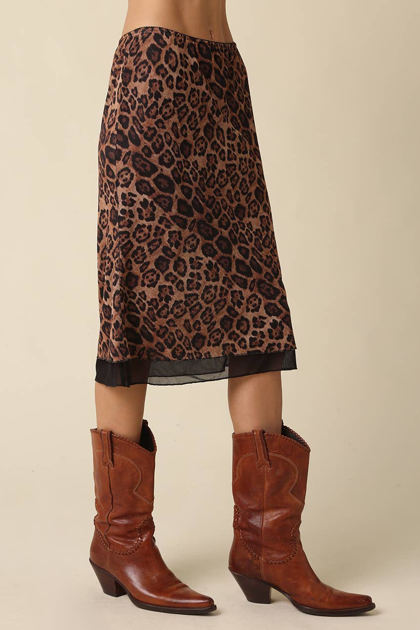 Suzi Leopard Mesh Midi Skirt
