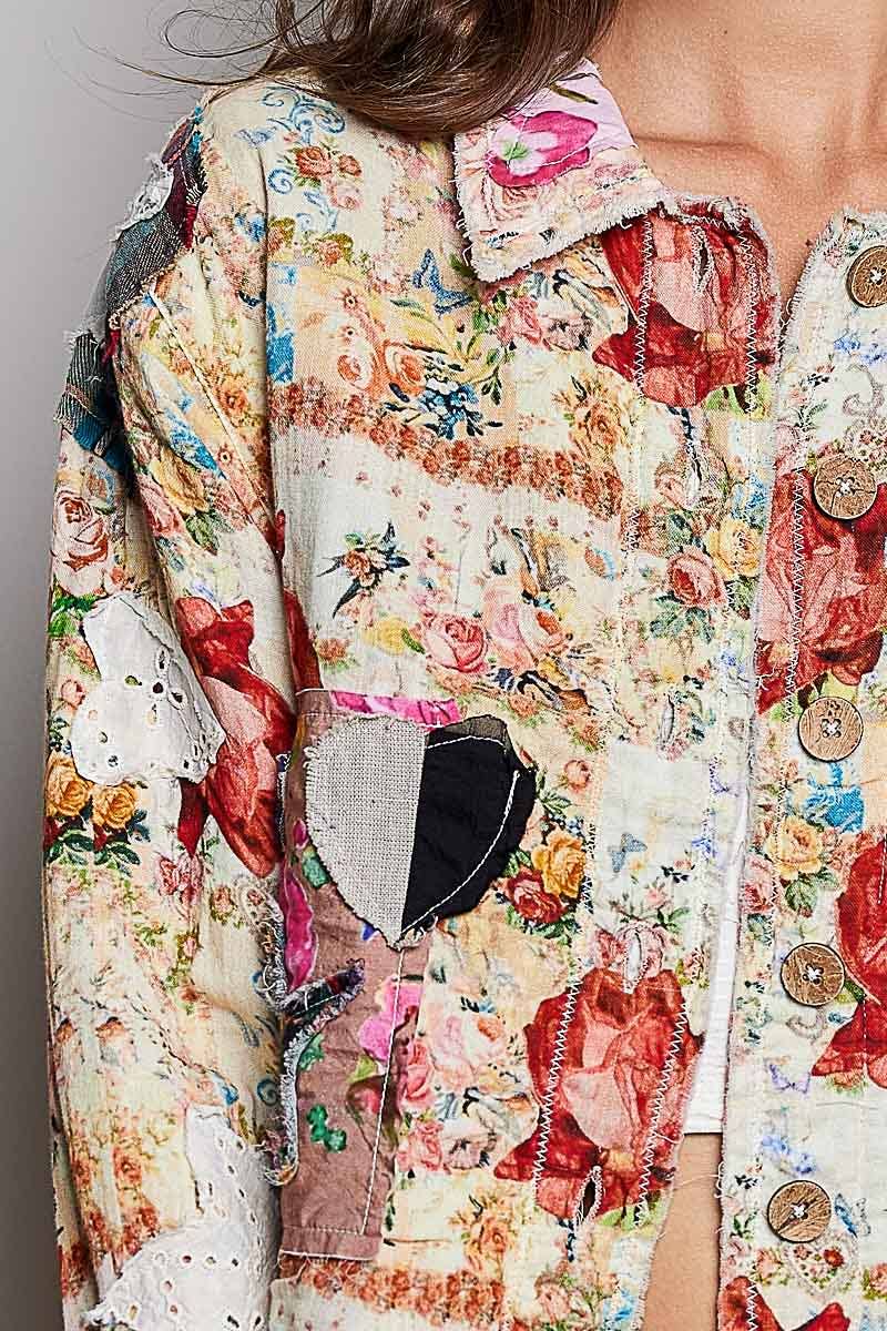 Mixed Fabric Patchwork Woven Jacket