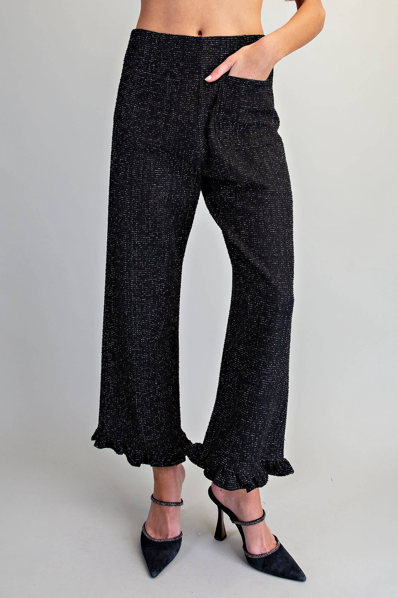 TWEED RUFFLE HEM PANTS