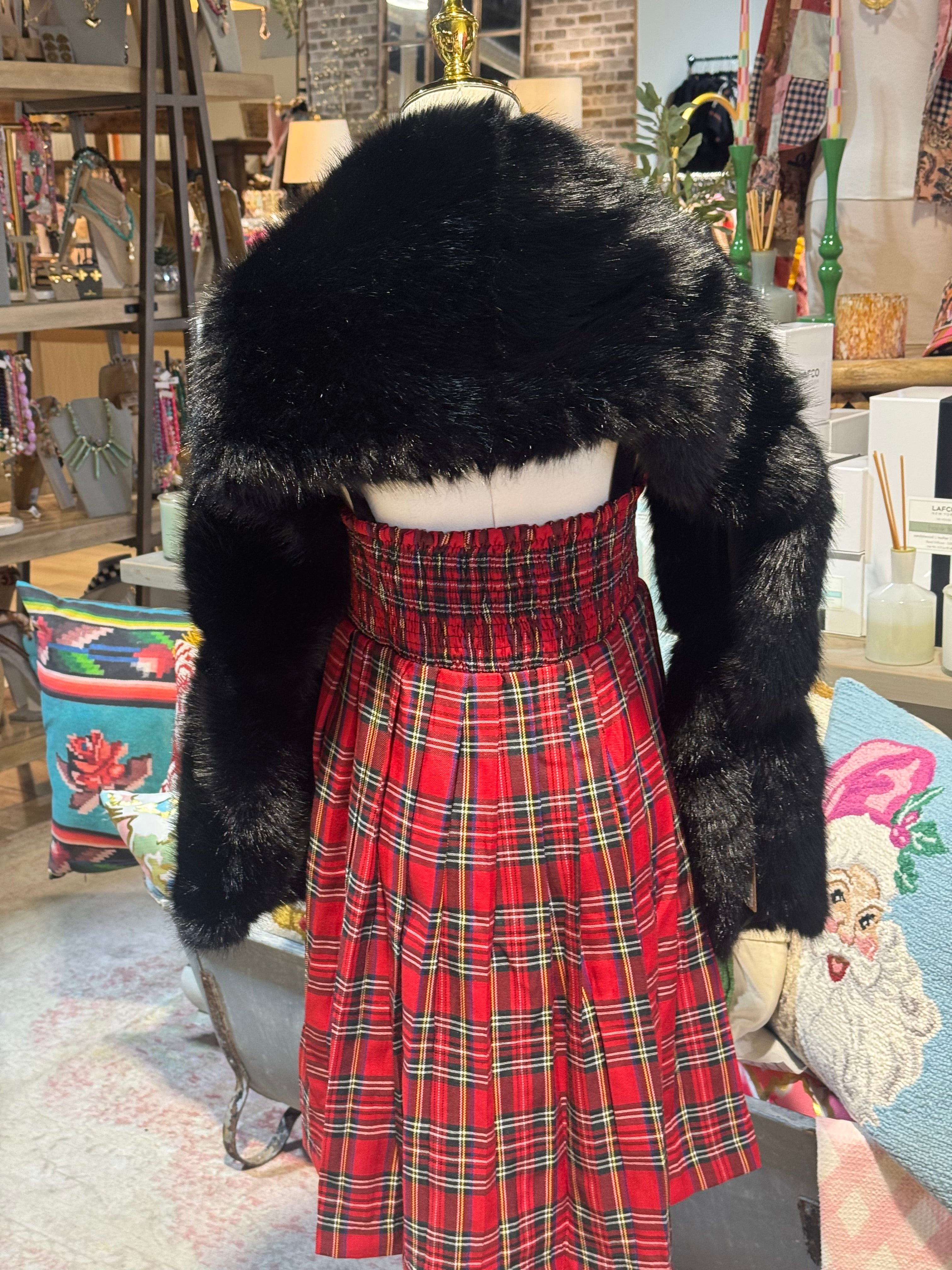 Plaid Velvet Bow Mini Dress