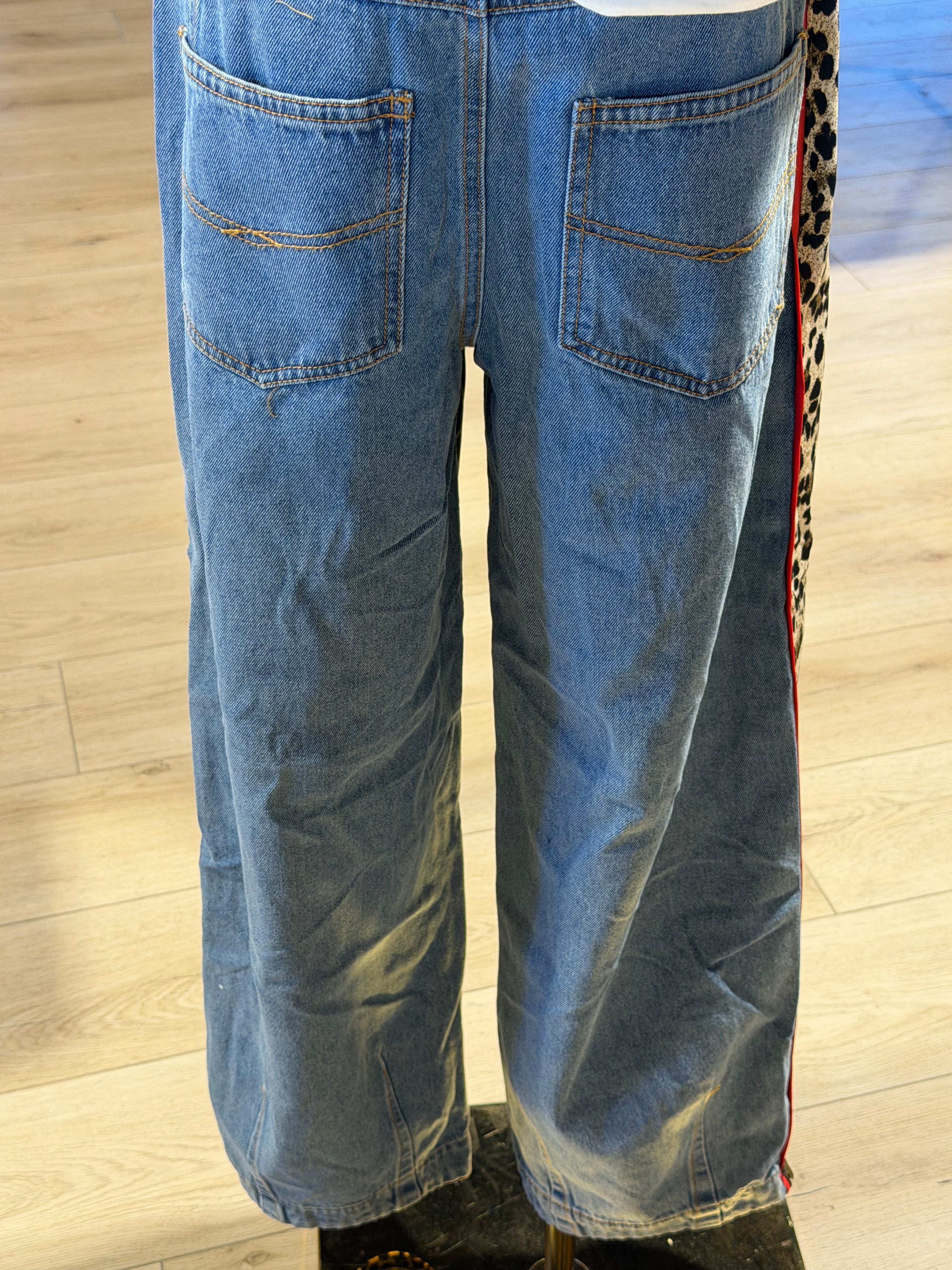 Leopard/Denim Mixed Joggers