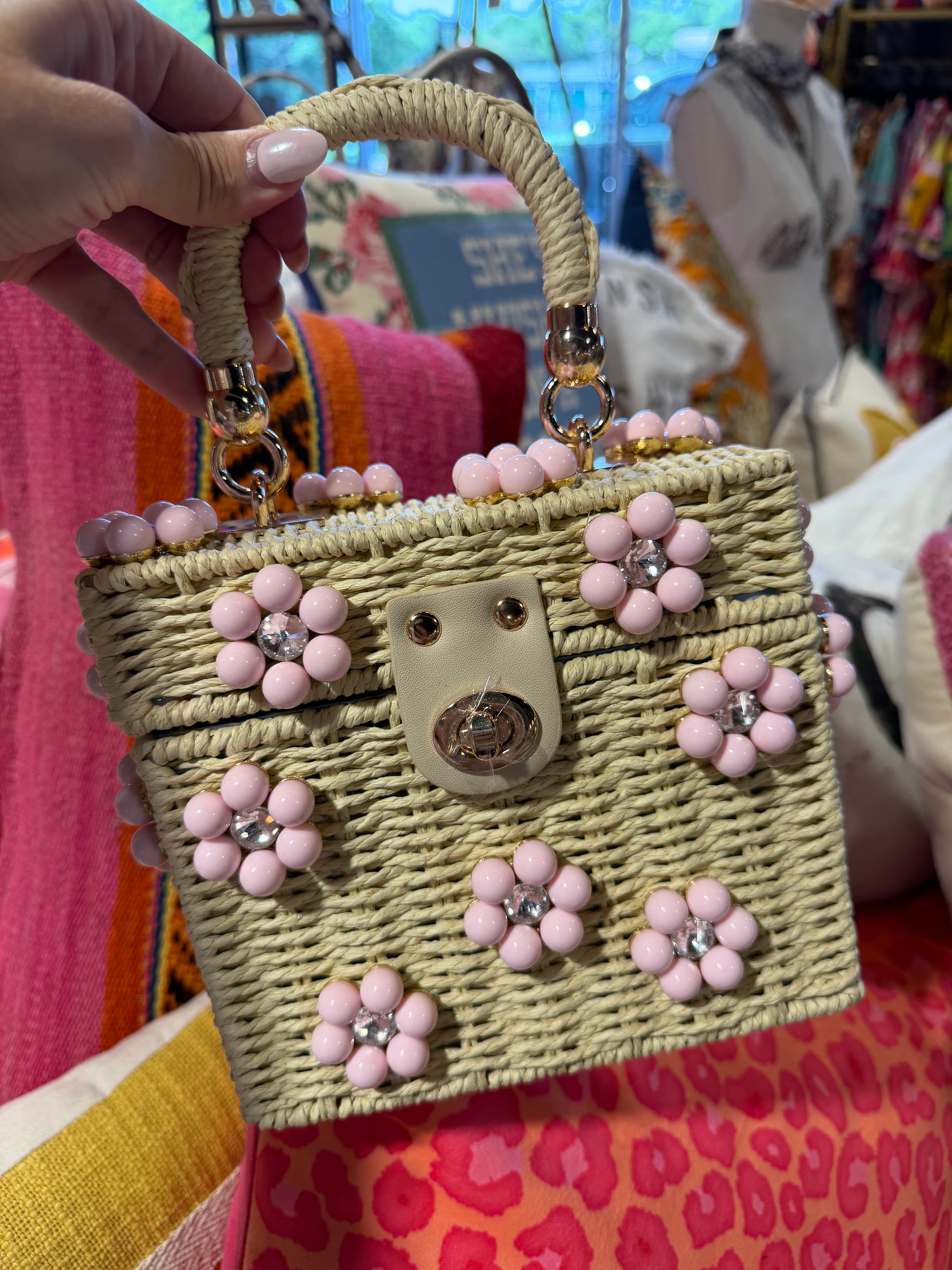 Wicker Bucket Daisy Flower Purse