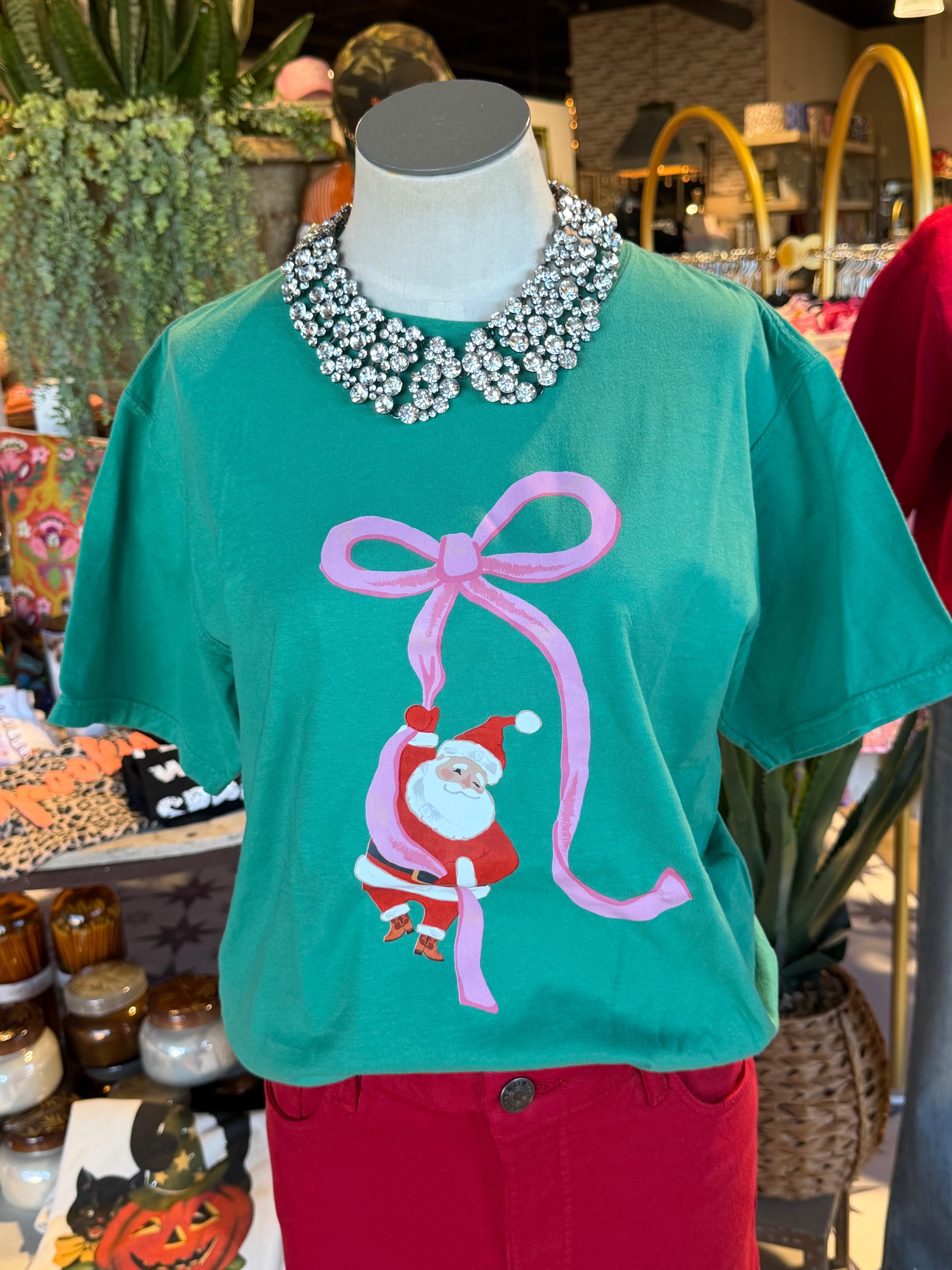 Bow Hanging Santa Tee