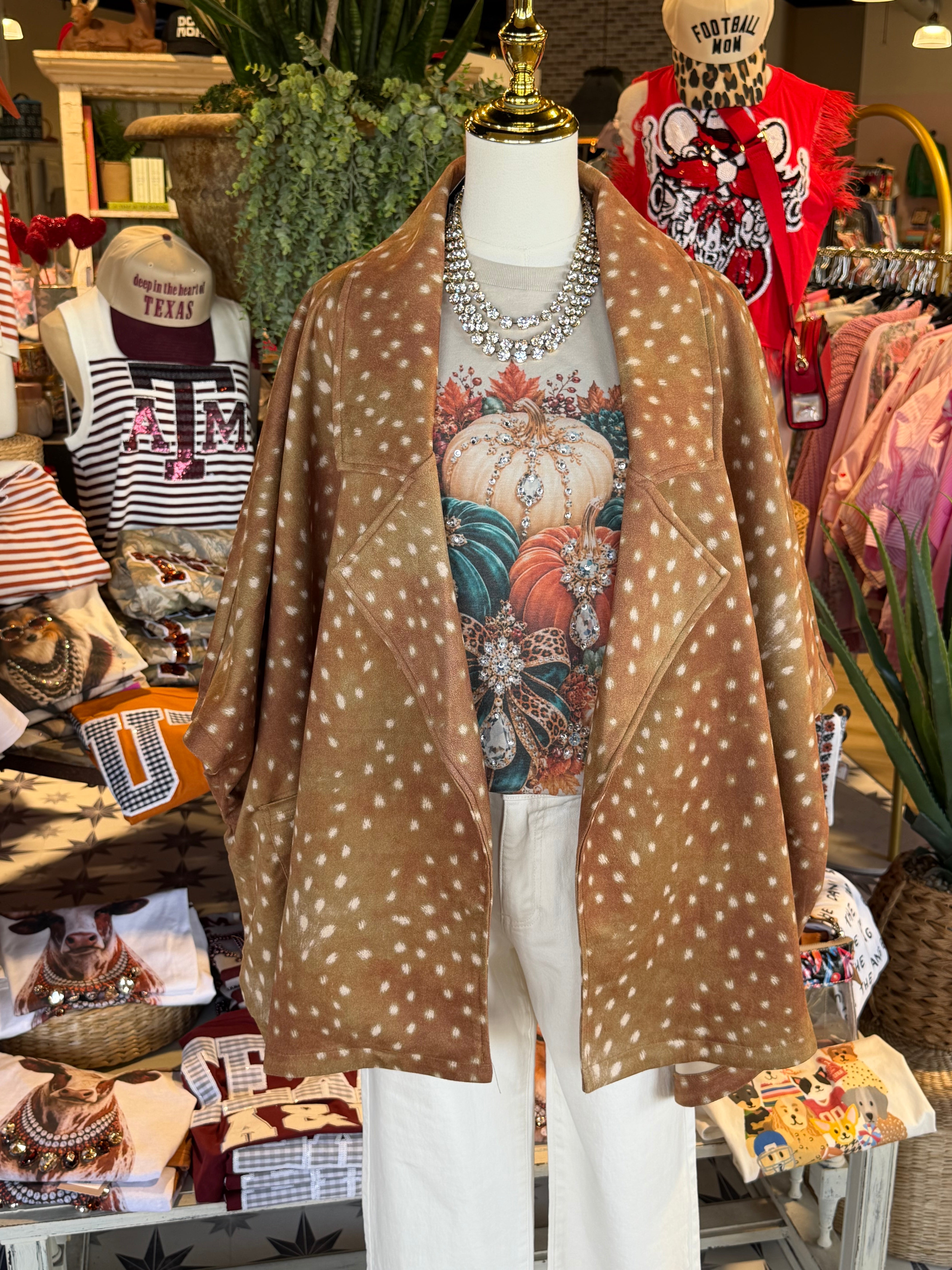 Cozy Fawn Print Oversized Cardigan Coat