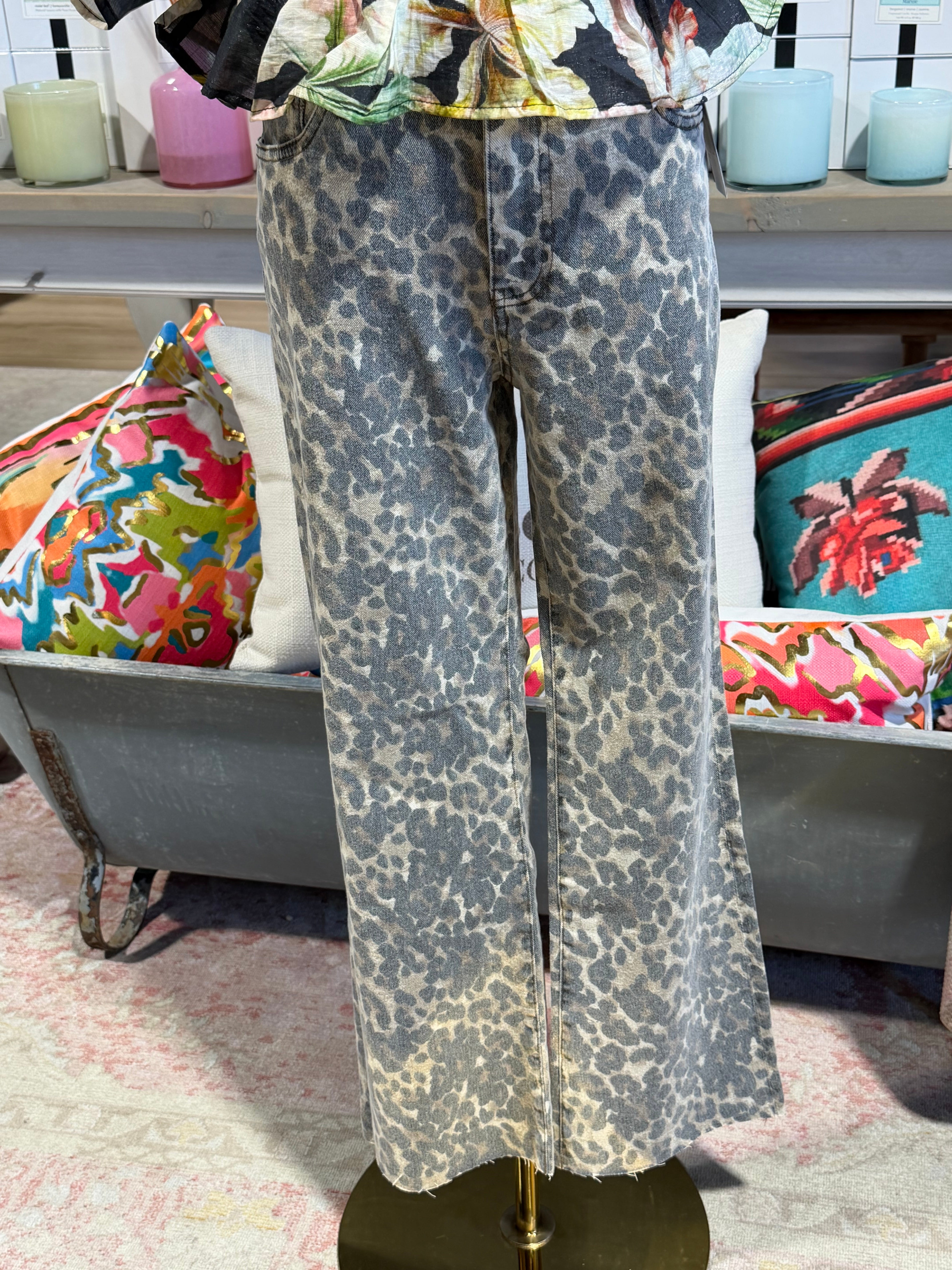 Tara Leopard Ankle Flare Jeans