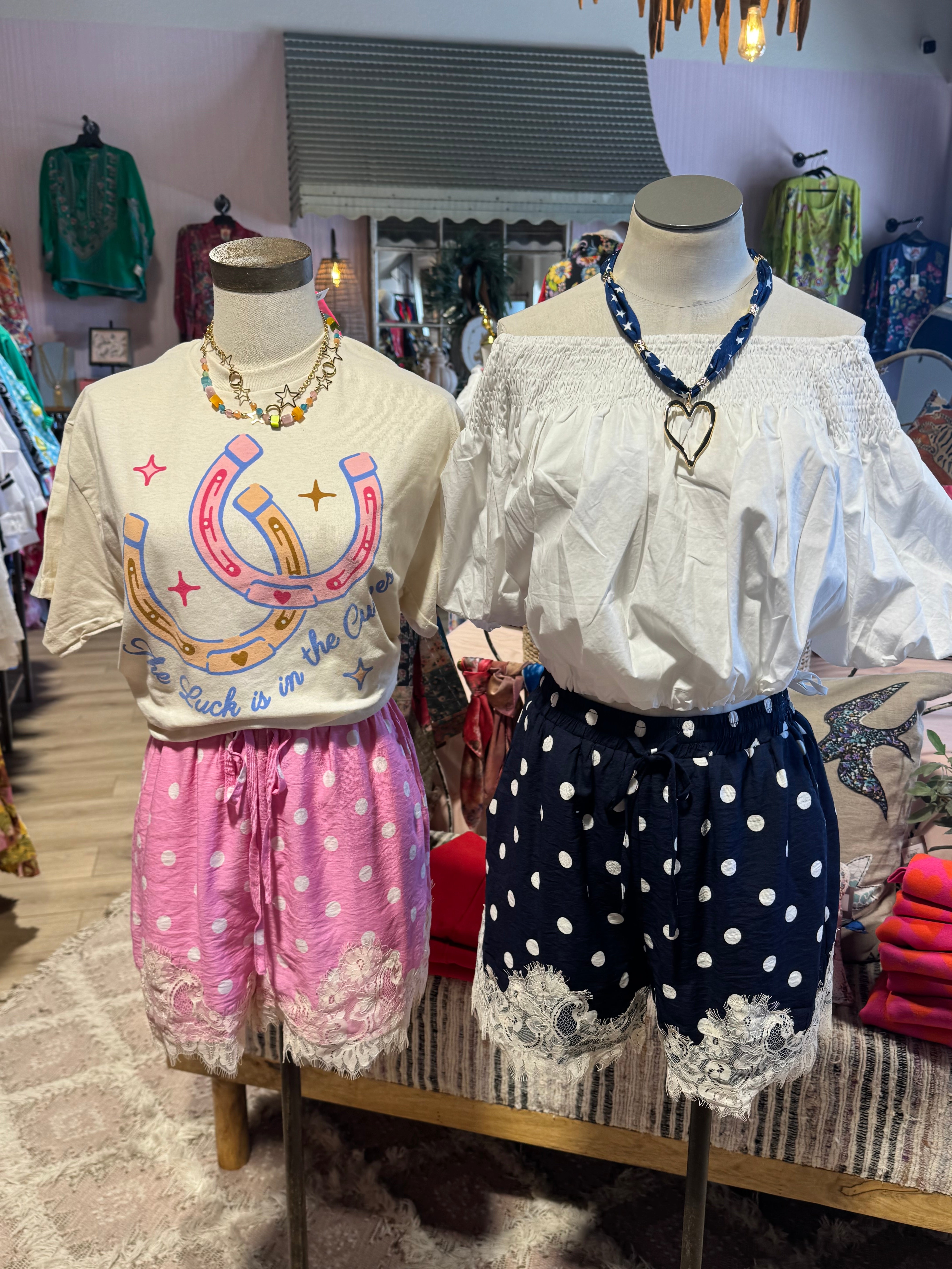 Polka Dot & Lace Shorts- 2 Colors