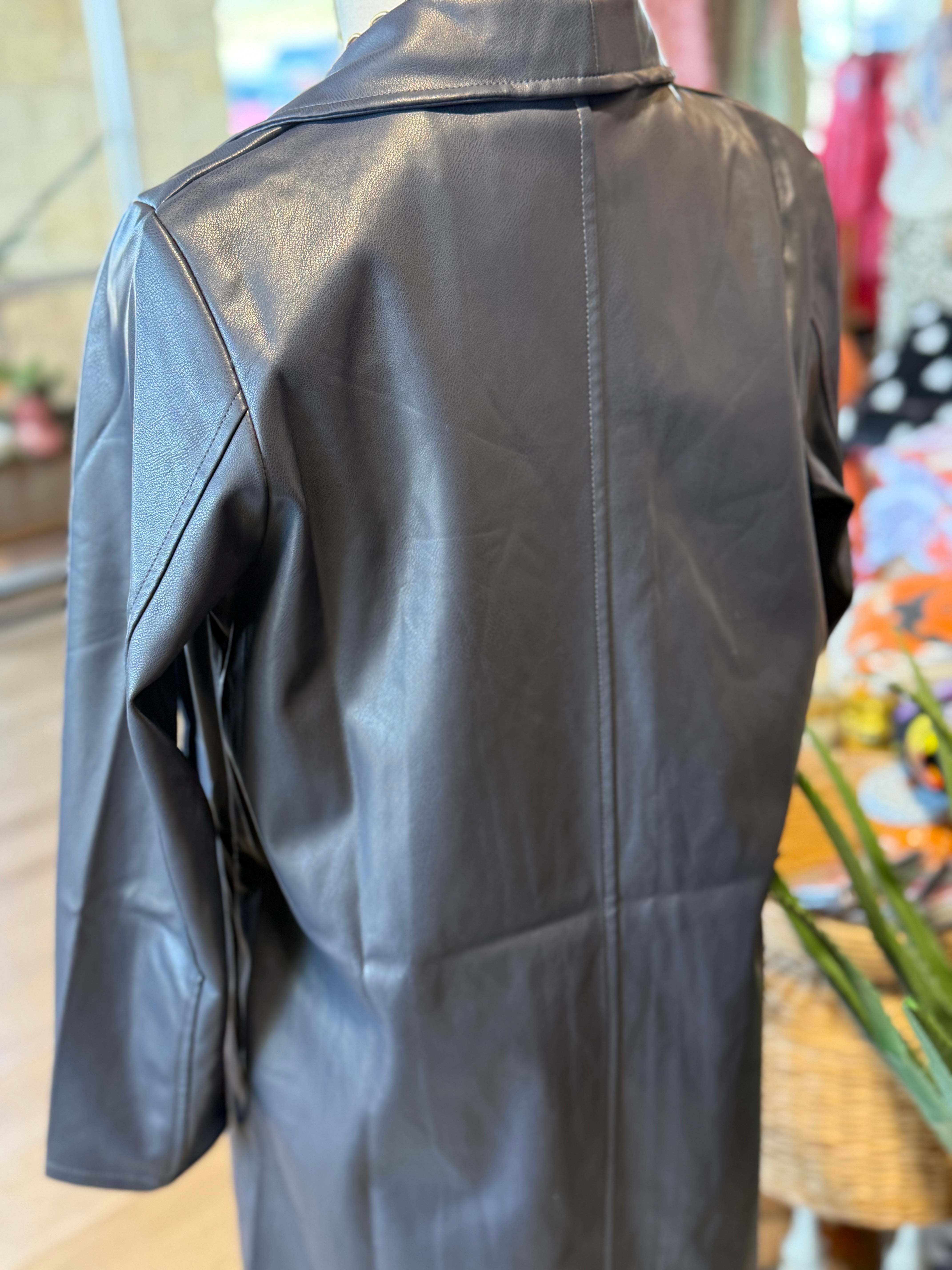 Leather Open Front Coat